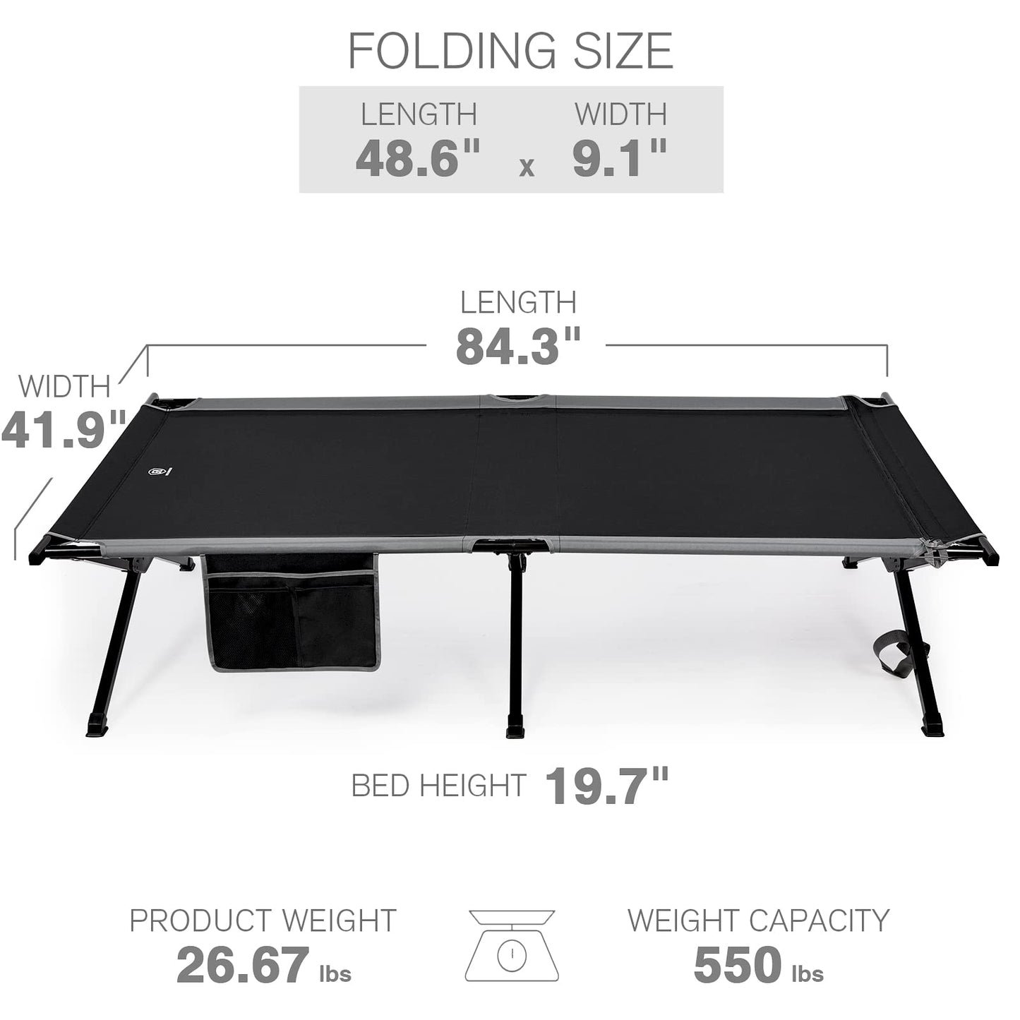 EVER ADVANCED Extra Wide Camping Cot for Adults Oversized XXL Sleeping Cots Folding Cot Bed with Carry Bag, 84.3" L x 41.9" W, Support to 550 lbs