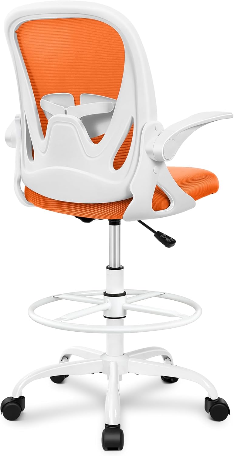 Tall Office Chair with Flip-up Armrests (20" - 28" seat height) - Ergonomic Computer Chair with Lumbar Support