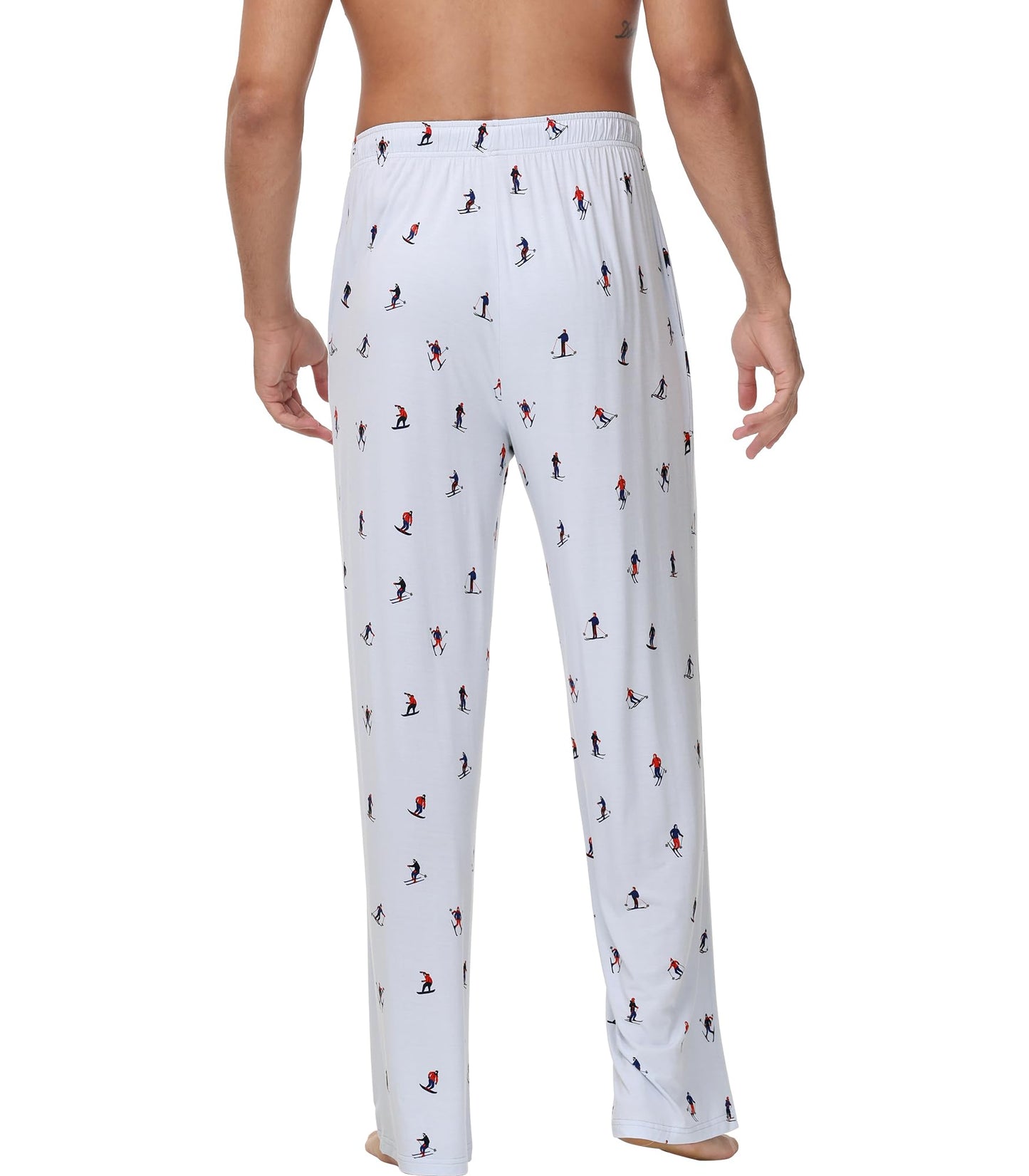 WiWi Bamboo Viscose Pajama Pants for Men Tall Sleep Bottoms Big Warm Long Pj Lightweight Lounge Sweatpants S-XXL, Skiing on Light Blue, X-Large