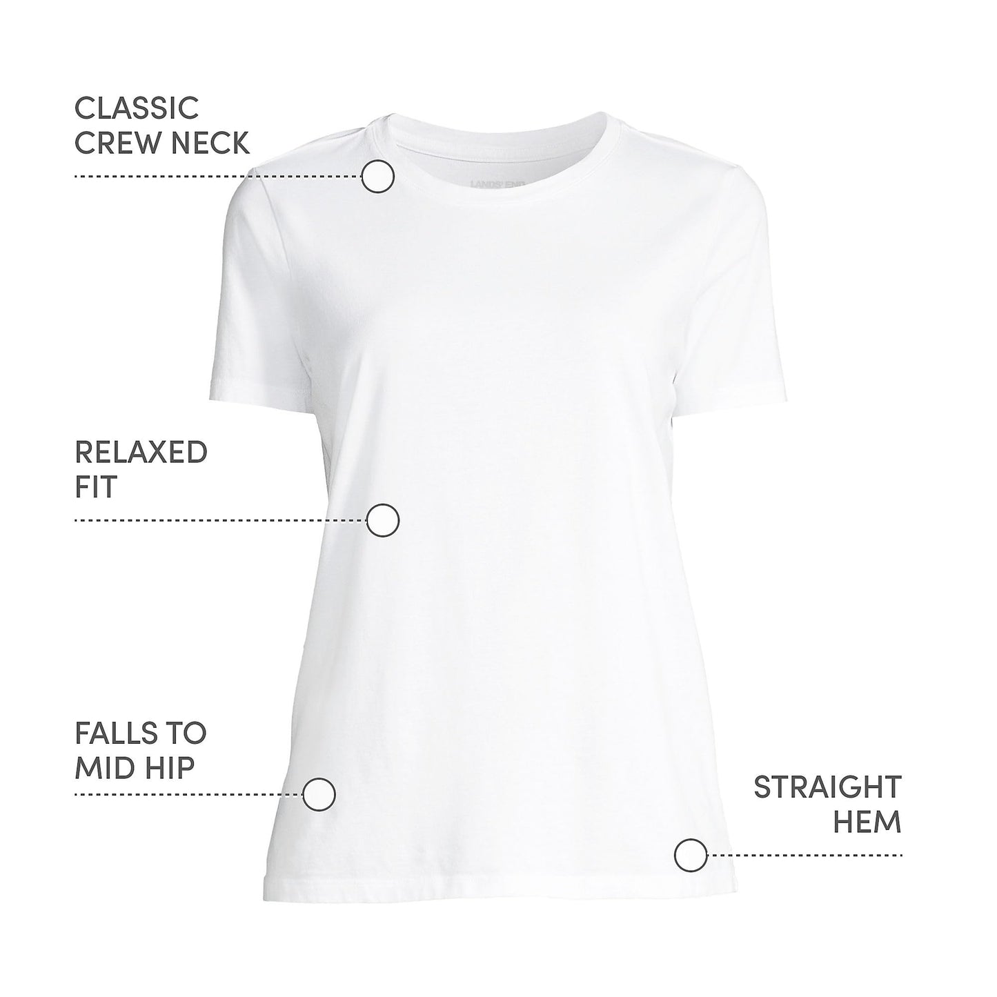 Lands' End Womens Short Sleeve Relaxed Supima Cotton Crew Neck T Shirt White Tall X-Large