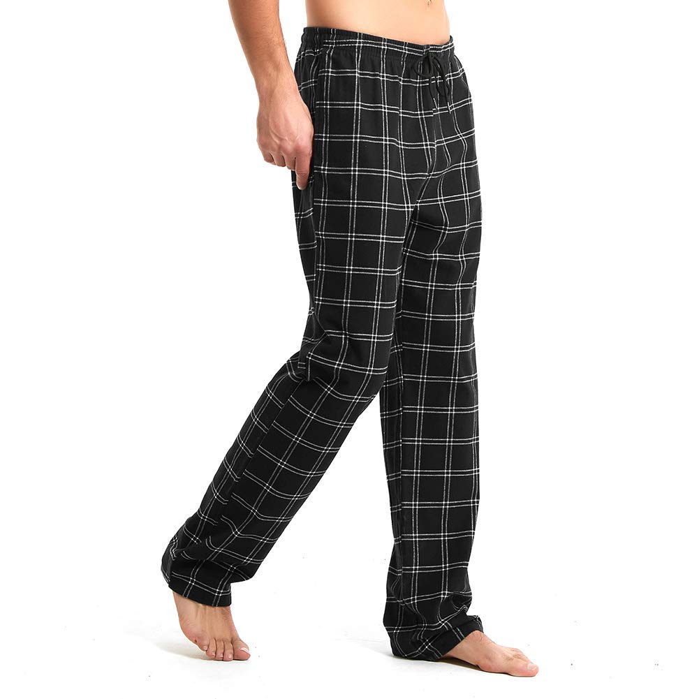 Idtswch Mens Tall Pajama Pants 38" Inseam Plaid Lounge Pants Sleepwear Pajama Bottoms 100% Cotton Black/White