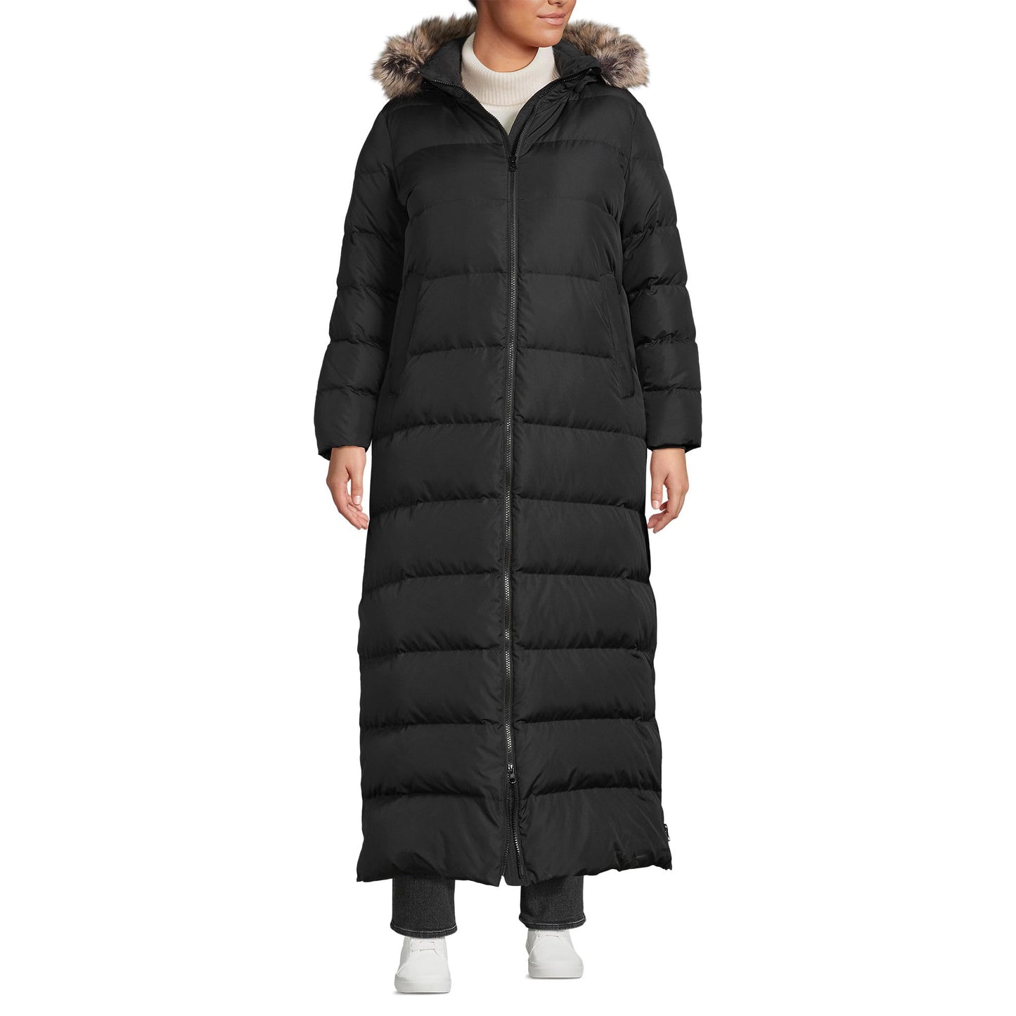 Lands' End Womens Long Maxi Down Coat Black Tall Large