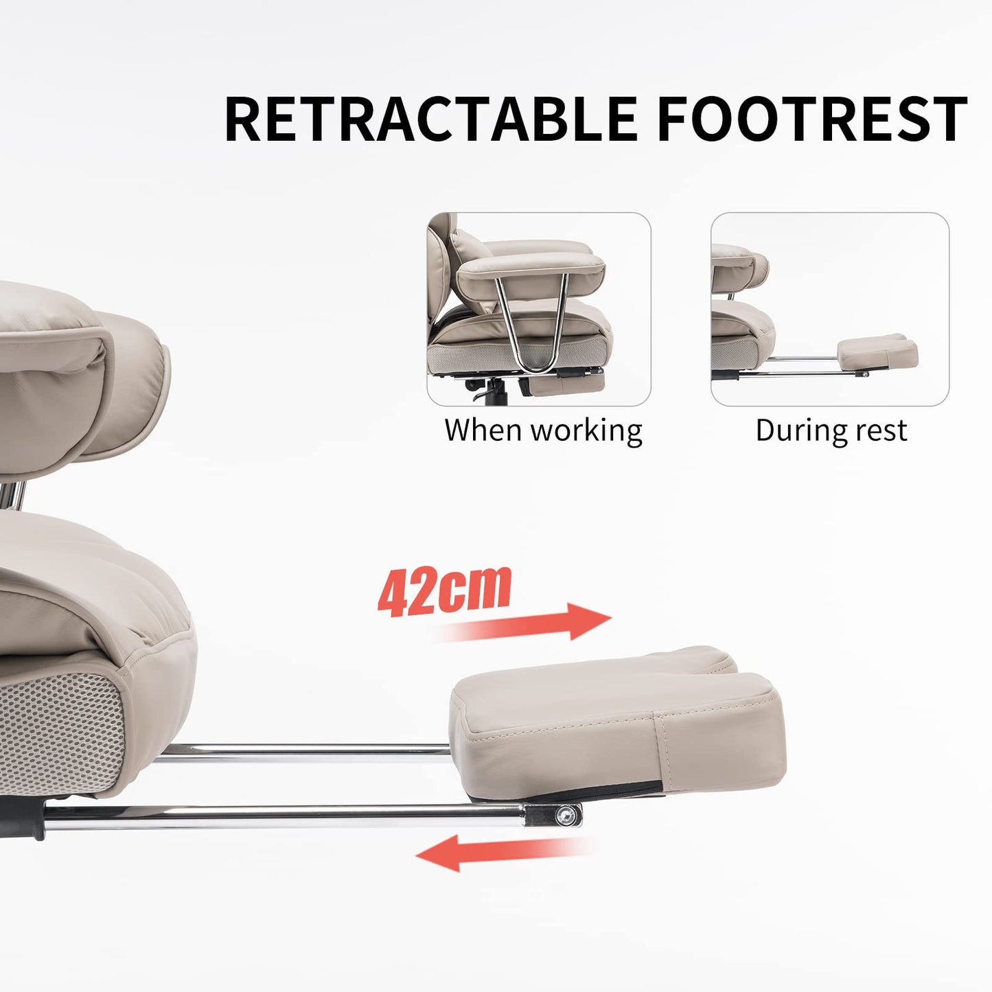 Efomao Big and Tall Office Chair 400lbs – High Back PU Leather Executive Chair with Lumbar Support, Footrest, Swivel Base, Padded Armrests, and Rolling Wheels for Home Office, Grey Computer Chair