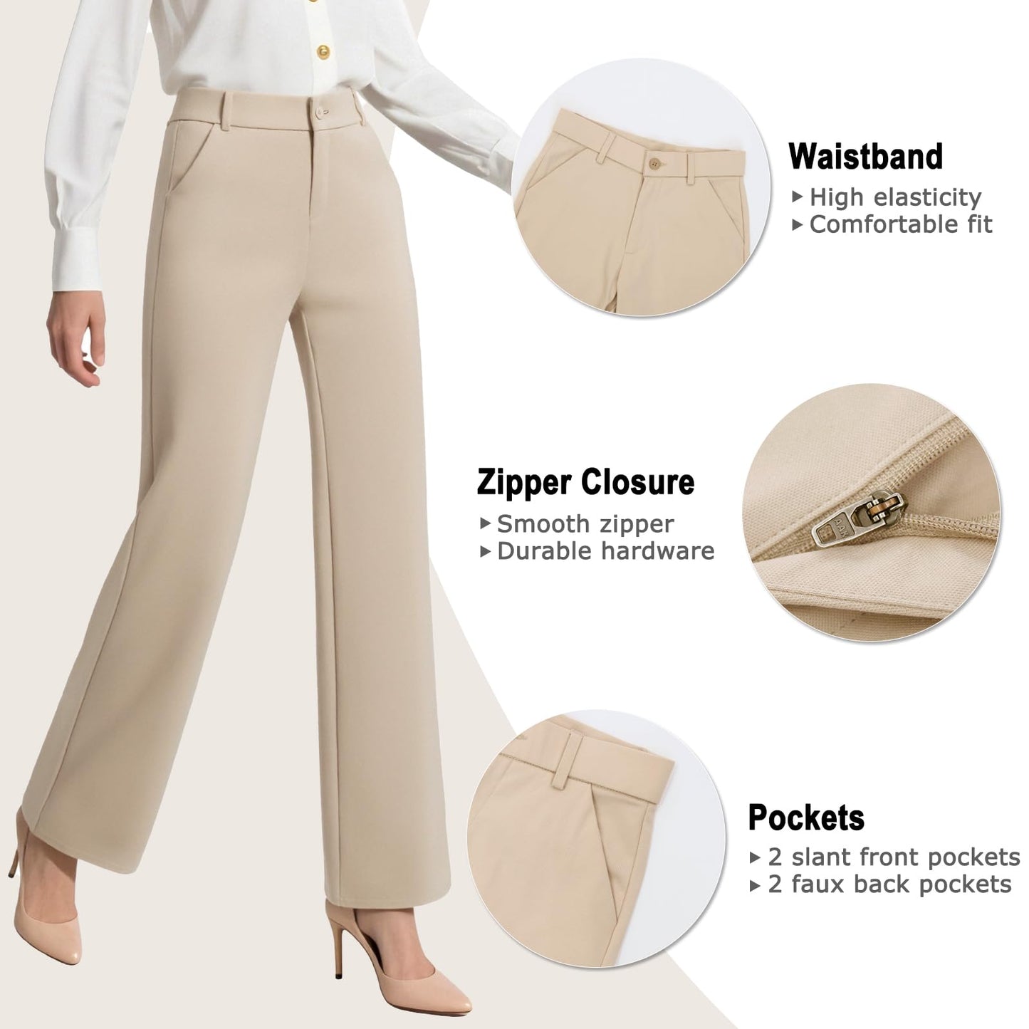 iChosy Womens High Waist Wide Straight Leg Trousers Casual Slacks Dress Pants with Pockets PaleKhaki 18 Tall