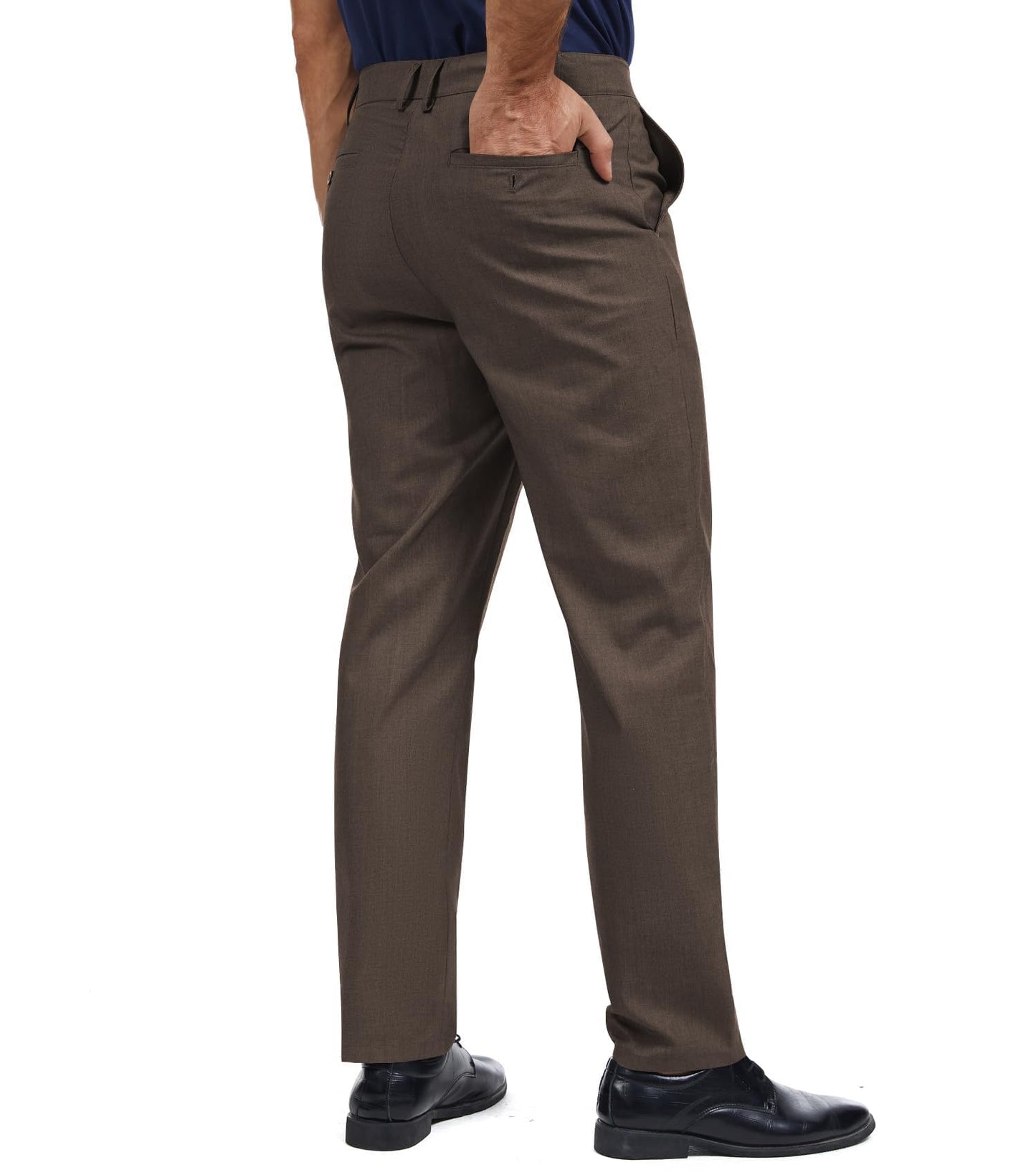 Men's Tall Classic Fit Flex Flat Front Dress Pants Formal Pants for Business & Office Dark Brown