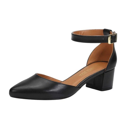 MAIERNISI JESSI Unisex Men's Women's Pumps Ankle Strap D-Orsay Pointed Toe Chunky Heel Matt Black EU47 - US 15 Women/13.5 Men