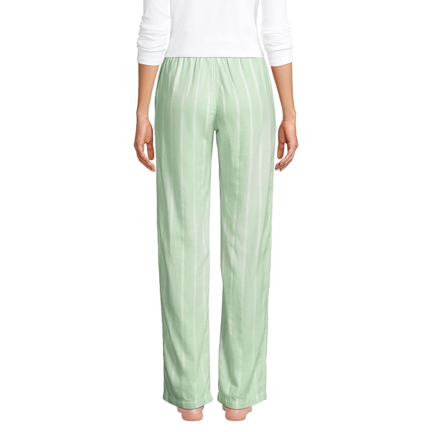 Lands' End Women Flannel Pant Icy Mint Green Stripe Tall Medium