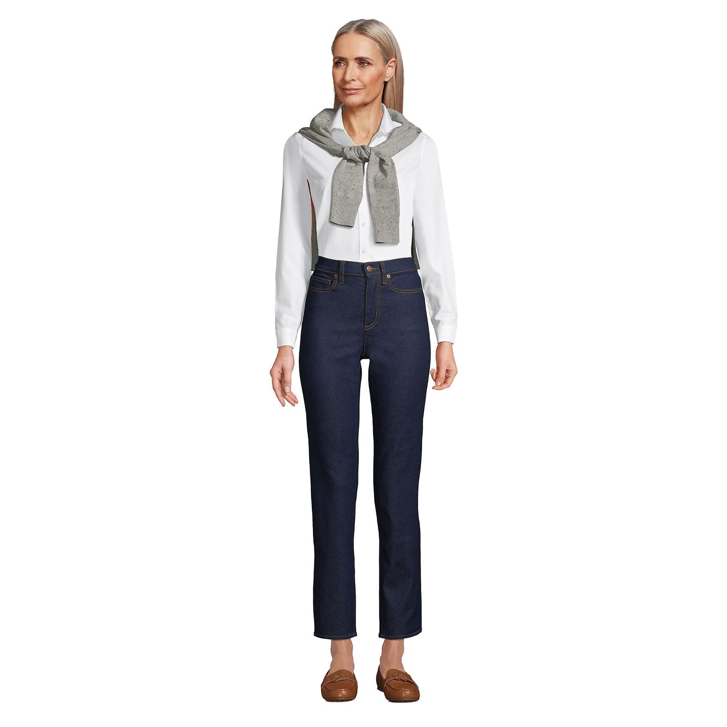 Lands' End Womens LS No Iron Button Front Shirt White Tall 12