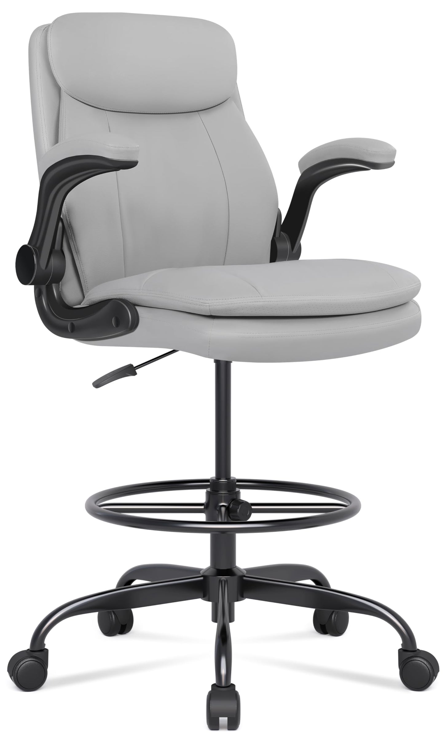 Misolant Leather Drafting Chair, Tall Office Chair for Standing Desk, High Executive Office Chair with Adjustable Height and Flip-up Armrest for Counter Height Desk