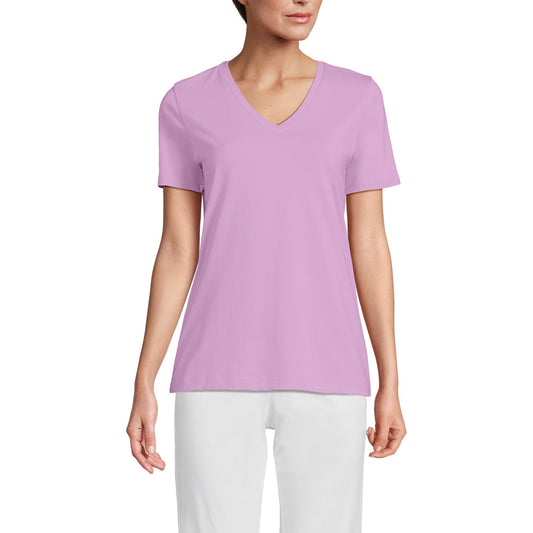 Lands' End Womens SS Relaxed Supima V Neck T Shirt Wild Lilac Tall Large