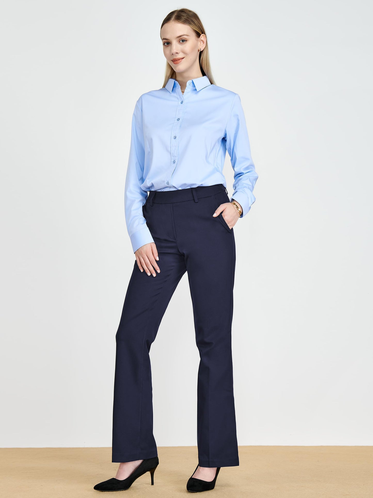 Tapata Women's 28''/30''/32''/34'' Stretchy Bootcut Dress Pants with Pockets Tall, Petite, Regular for Office Work Business 34", Navy Blue, XXL