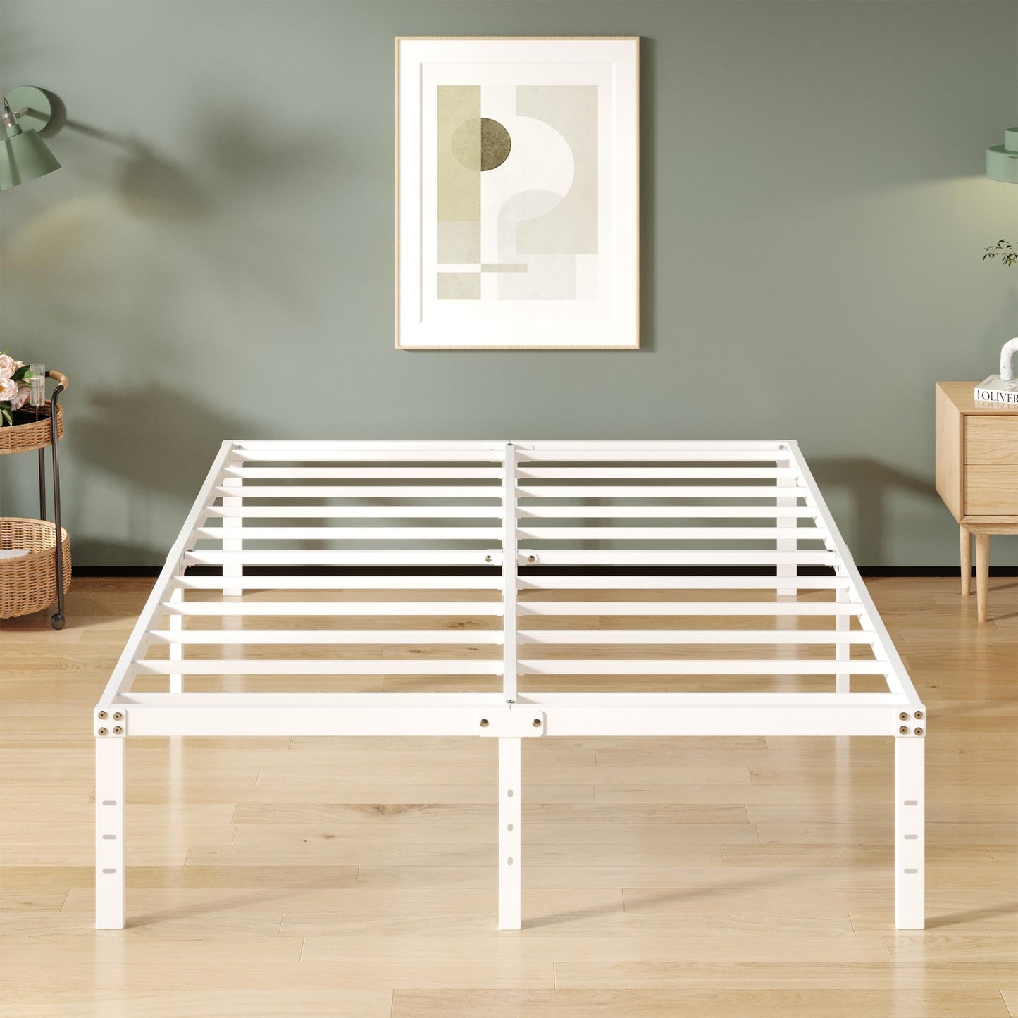 Upcanso 16 Inch White California King Bed Frames No Box Spring Need, Platform Cal King Bed Frame with High Storage, Eassy Assembly 3,500 lbs Heavy Duty Bedframes