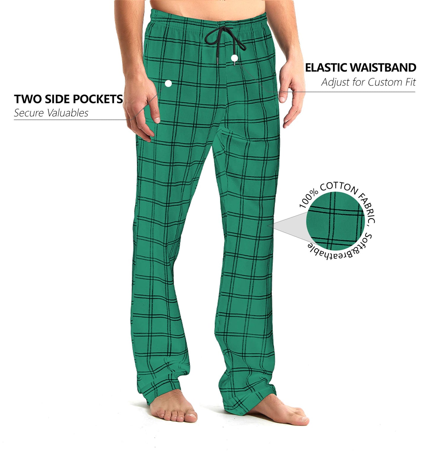 Idtswch Mens Tall Pajama Pants 36" Inseam Plaid Lounge Pants Sleepwear Pajama Bottoms 100% Cotton