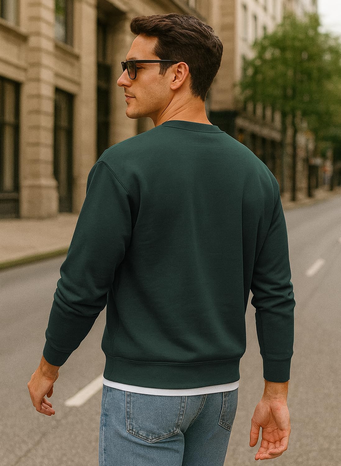 JustBlanks Fleece Sweatshirt for Men Tall Men’s Sweatshirt Crewneck Sweatshirt Relaxed-Fit Pullover Sweatshirt - Dark Green - 2XLT