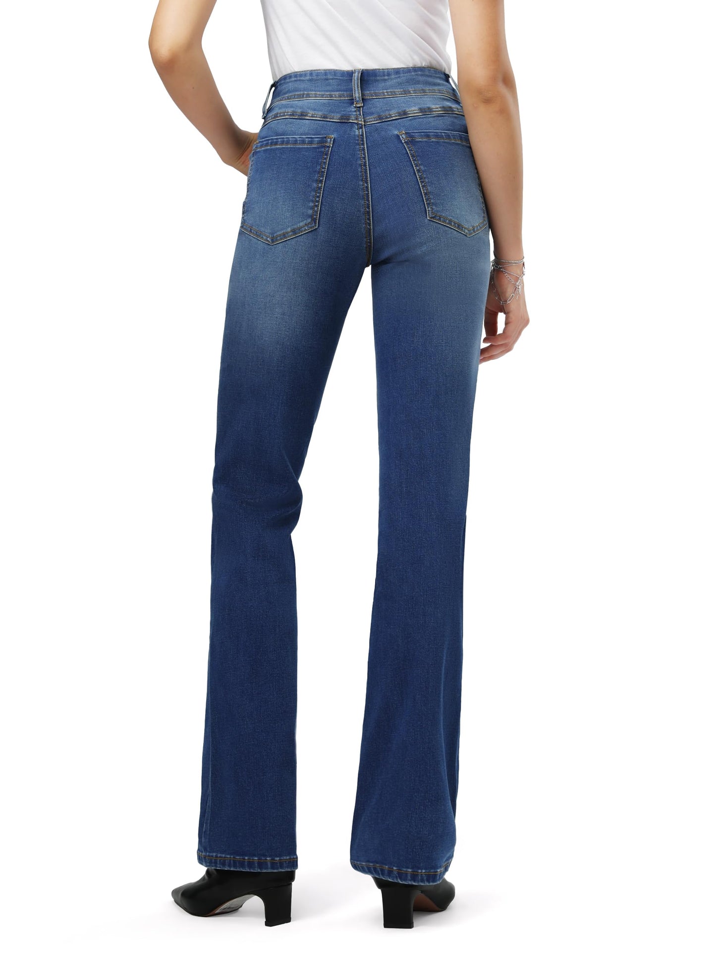 Tallemon Tall Women's Bootcut Jeans Curvy Mid-Rise Stretchy Denim Pants Classic Bell Bottom Trouser,38",Blue,6