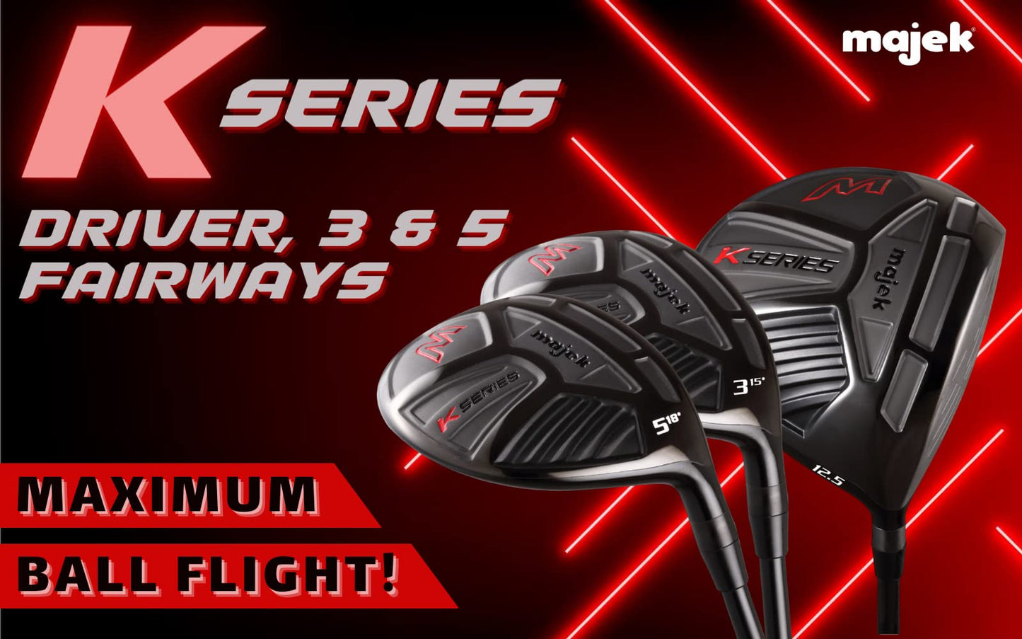 XL Big & Tall Men's (+2" Longer Than Standard Length) Majek K-Series High Launch 460cc 12.5° Driver and 3 5 Fairway Wood Set Golf Clubs, Right Handed Ultra Forgiving Regular Flex Graphite Shaft