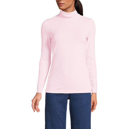Lands' End Womens Long Sleeve Shaped LWCM Turtleneck Pink Fog Tall Small
