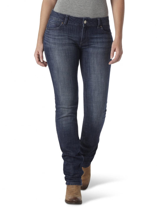 Wrangler Womens Western Mid Rise Stretch Straight Leg Jeans, Dark Stone, 5 1 US