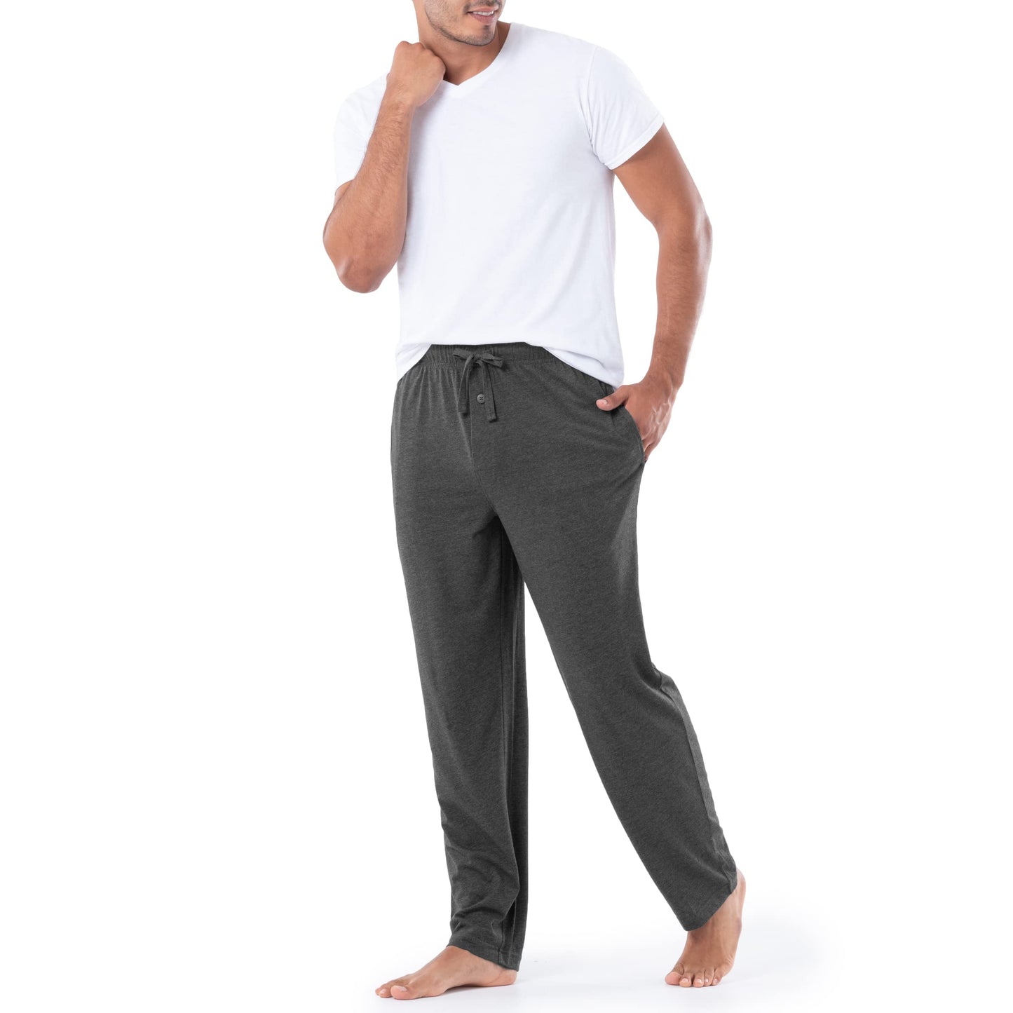 Fruit of the Loom Men's 1-Pack Extended Sizes Jersey Knit Sleep Pant (1 & 2 Packs), Charcoal Heather, X-Large Tall