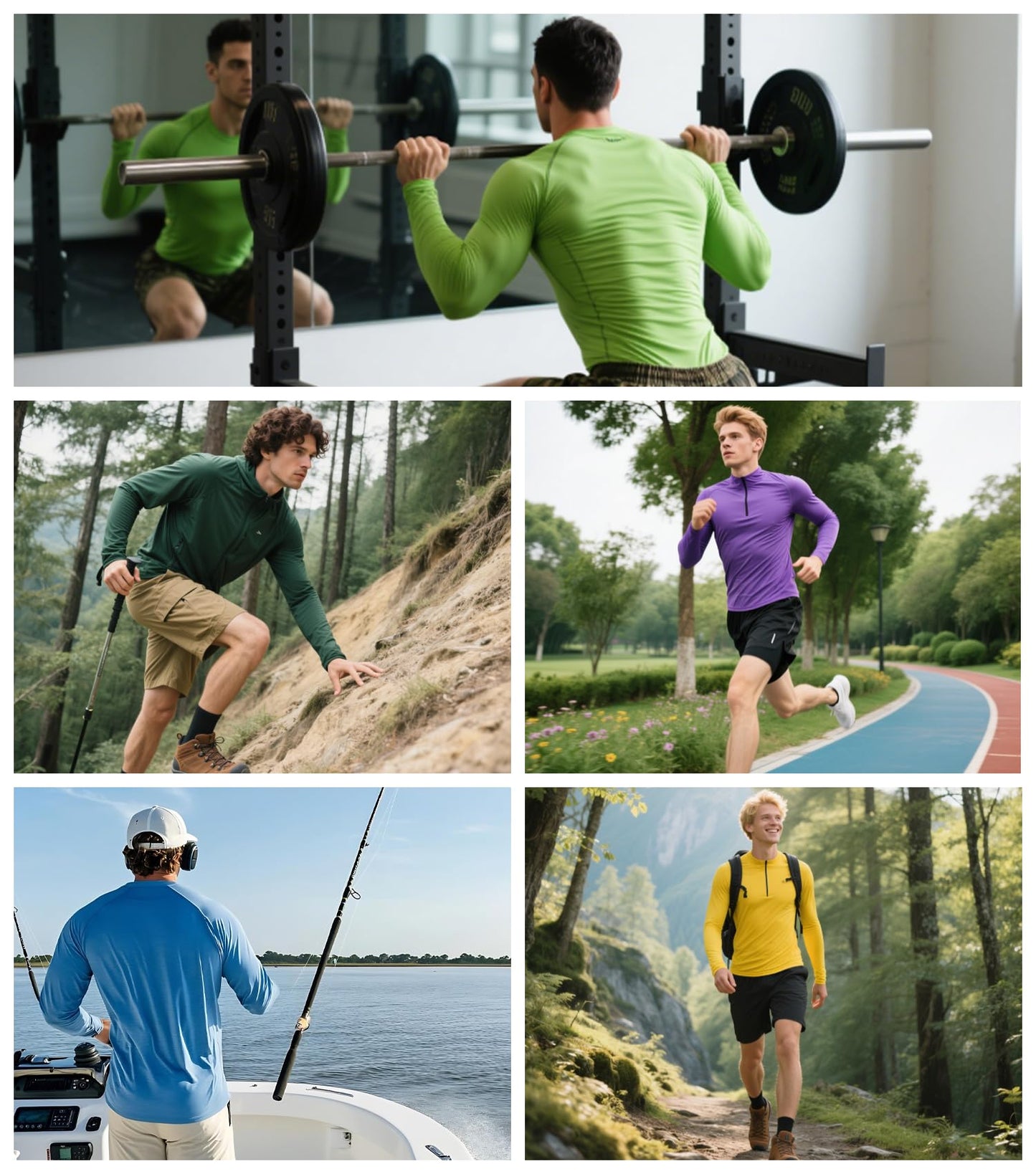 Men's Tall Rash Guard Long Sleeve T Shirts - UPF 50+ Sun Protection Tee Shirt for Fishing, Swim, Hiking Blue