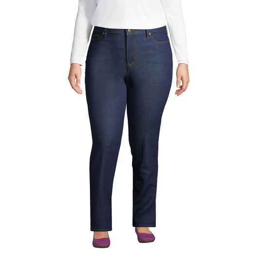 Lands' End Womens MR Straight Leg Blue Jeans-Recover Denim River Rinse Regular 18 32