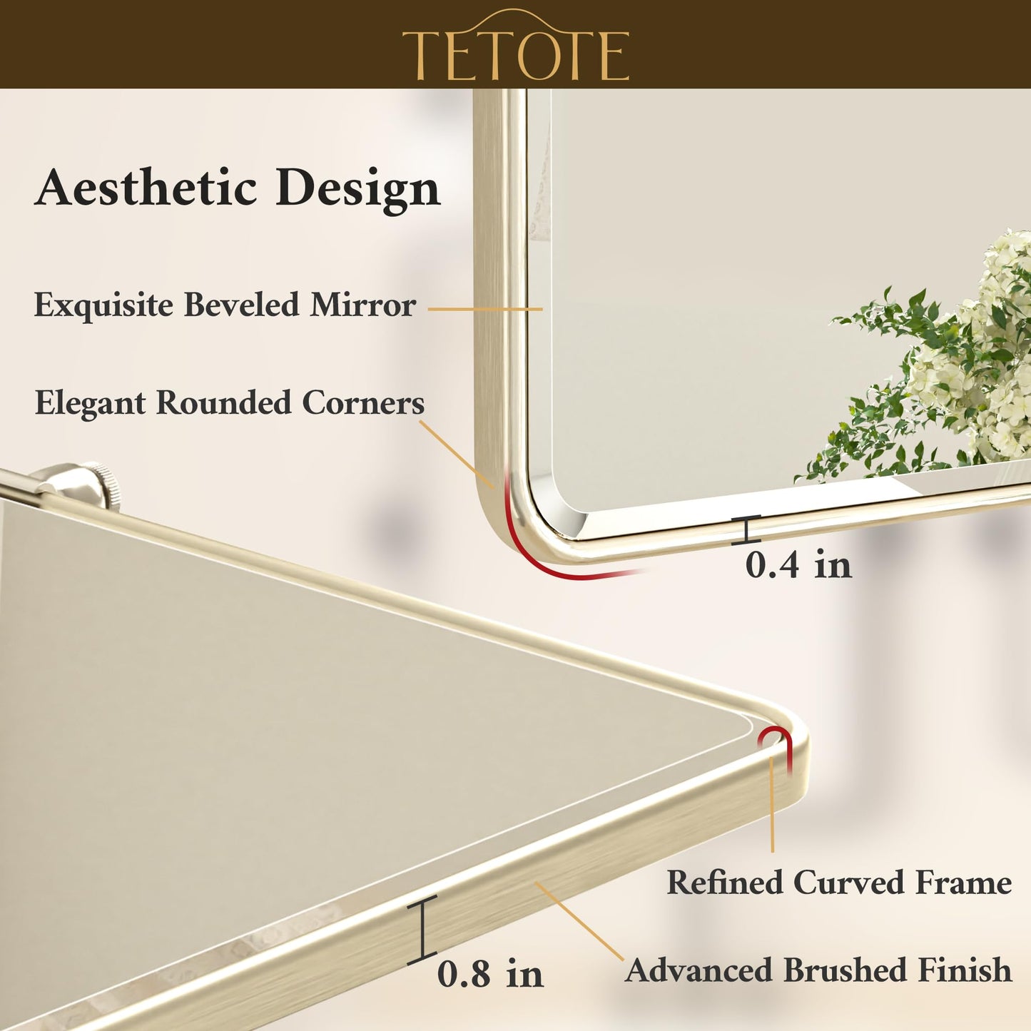 TETOTE Pivot Bathroom Mirror Brushed Nickel 30 x 36 Tilting Beveled Rectangle Metal Framed Mirror, Farmhouse Adjustable Tilt Rounded Corner Vanity Mirror, Horizontal/Vertical, Easy to Install
