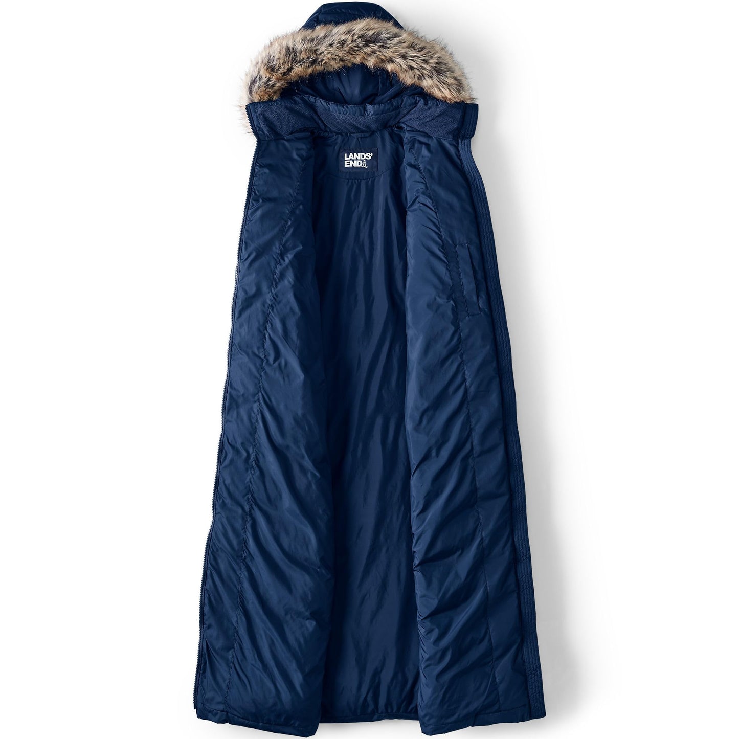 Lands' End Womens Long Maxi Down Coat Deep Sea Navy Tall Small