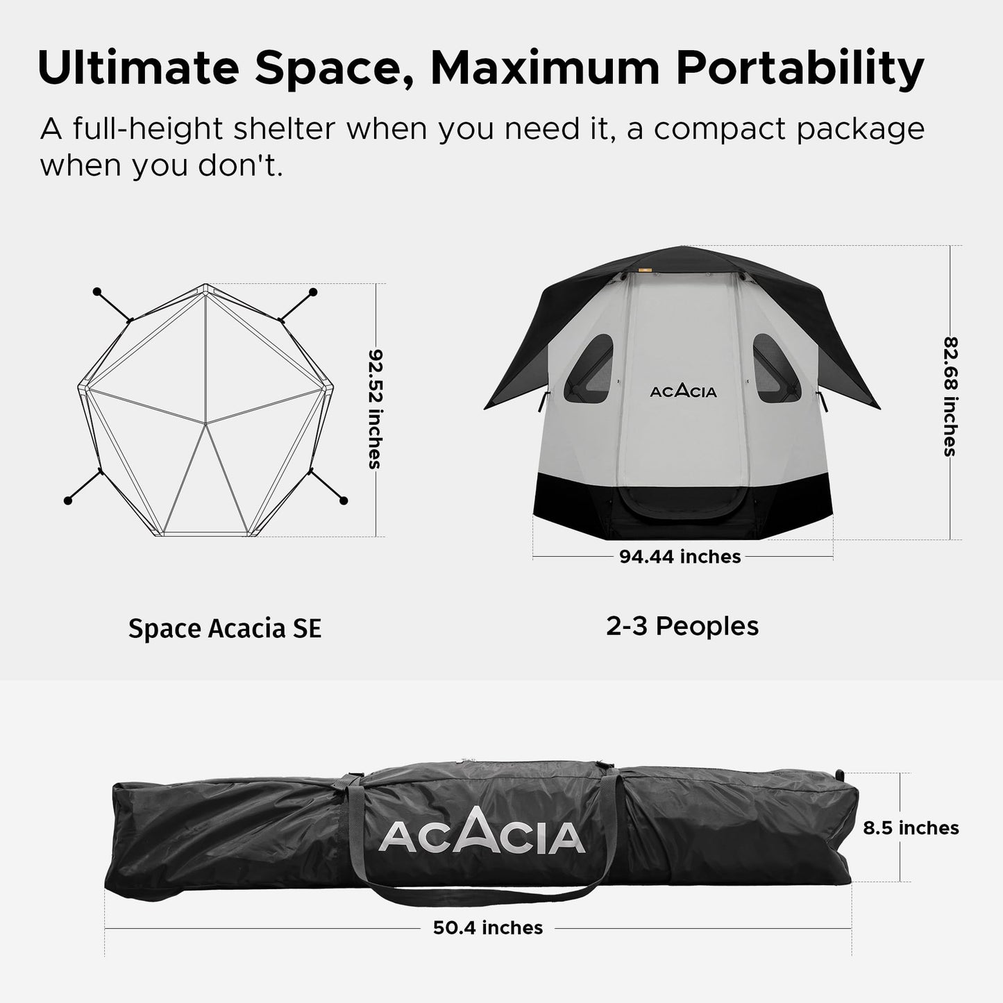 Acacia Camping Tent | 2-3 Person Pop Up Tents for Camping | Lightweight & Durable Beach Tent | Level 7 Wind Resistance, UPF 50+ | Quick Setup for Camping & Backyard, Moonstone