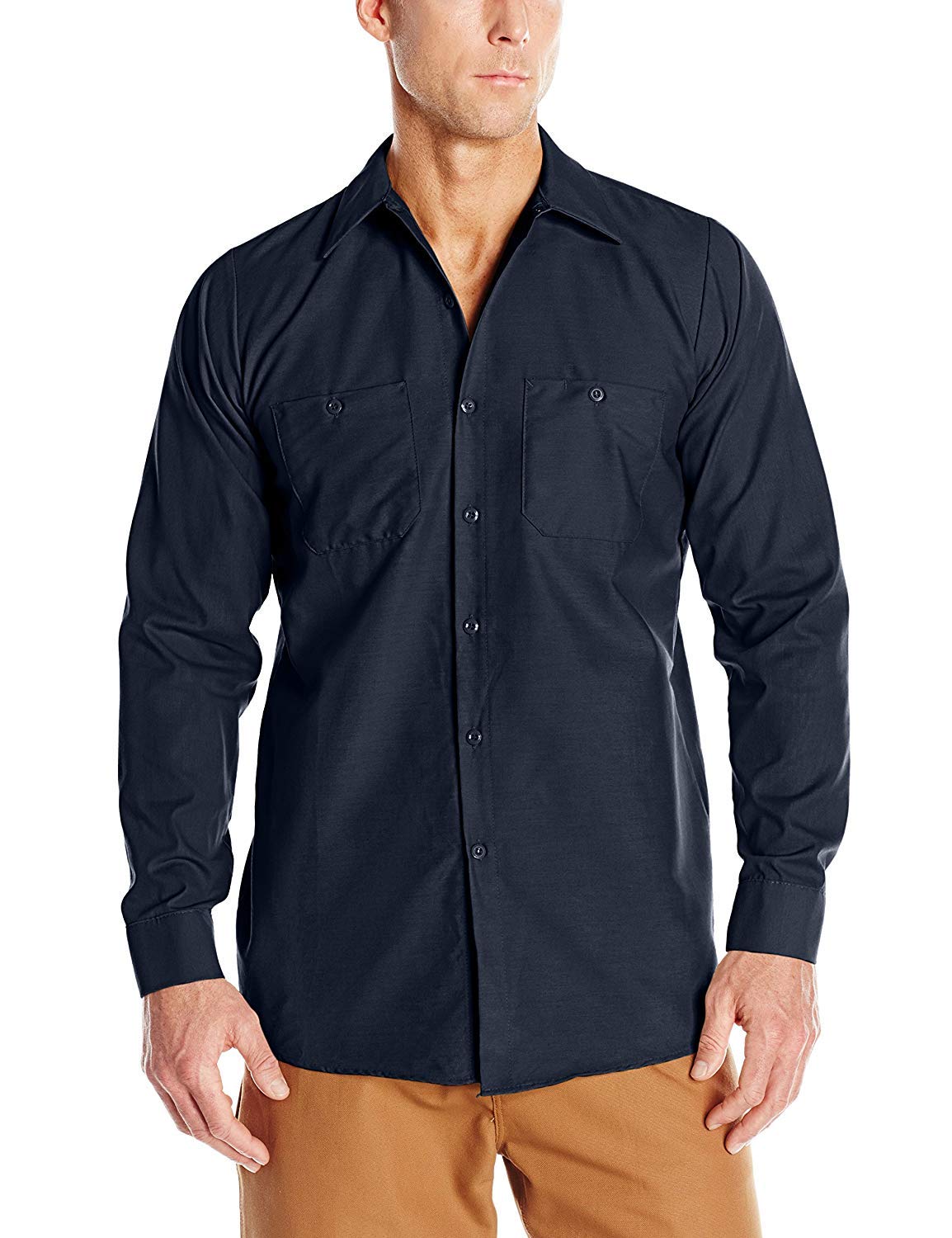Red Kap Men's Size Industrial Work Shirt, Regular Fit, Long Sleeve, Navy, 5X-Large/Tall