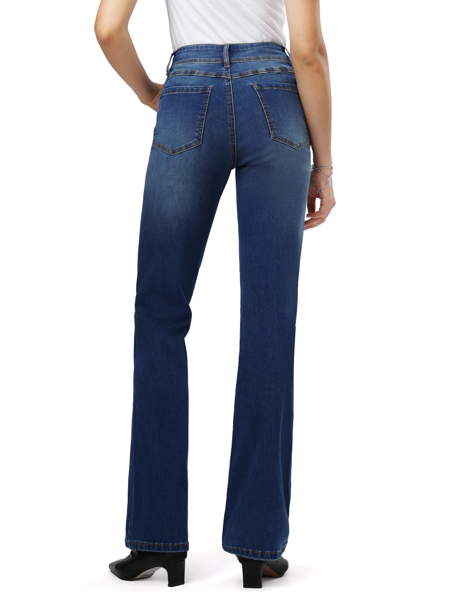 Tallemon Tall Women's Bootcut Jeans Curvy Mid-Rise Stretchy Denim Pants Classic Bell Bottom Trouser,34",Dark Blue,8