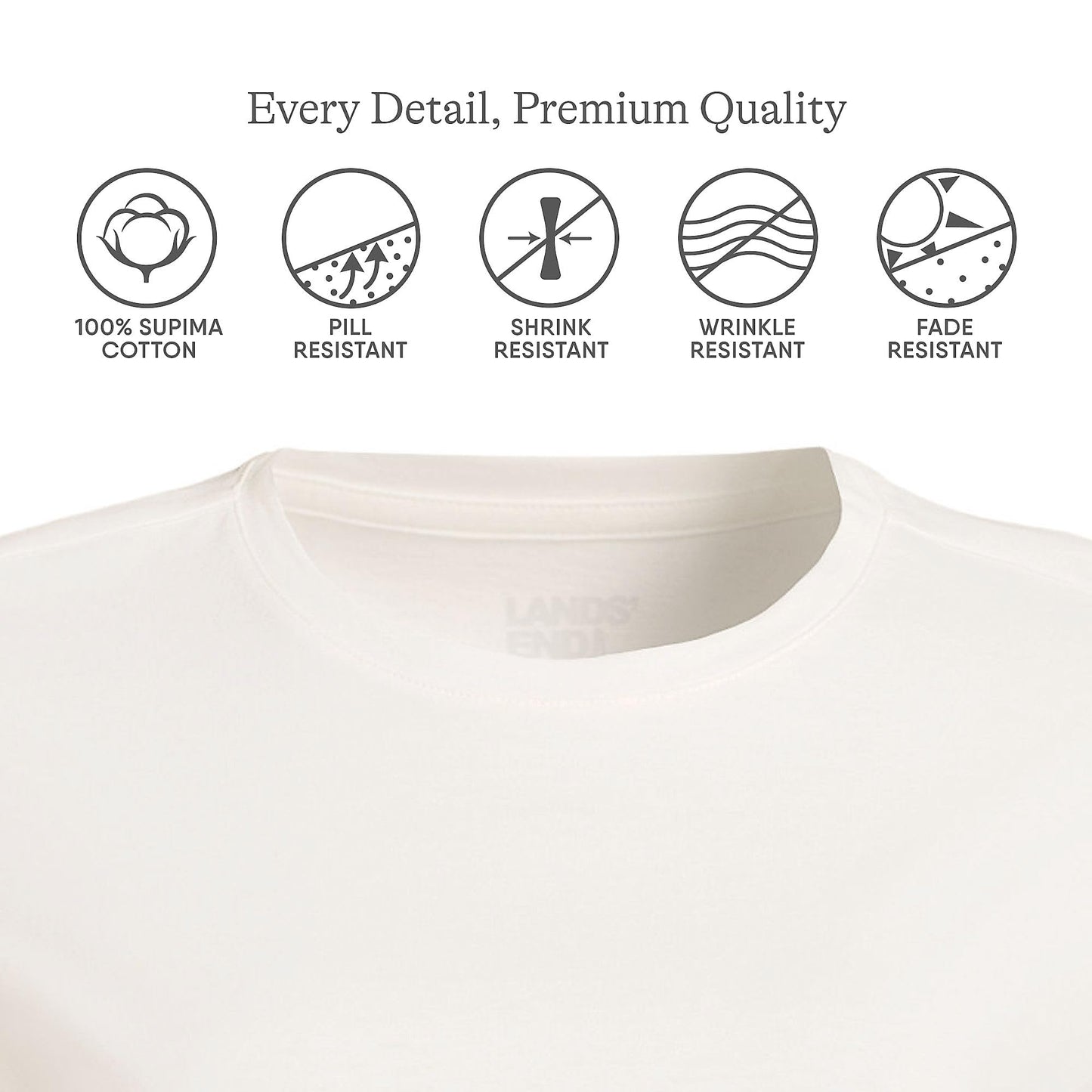 Lands' End Womens Short Sleeve Relaxed Supima Cotton Crew Neck T Shirt Ivory Tall Medium