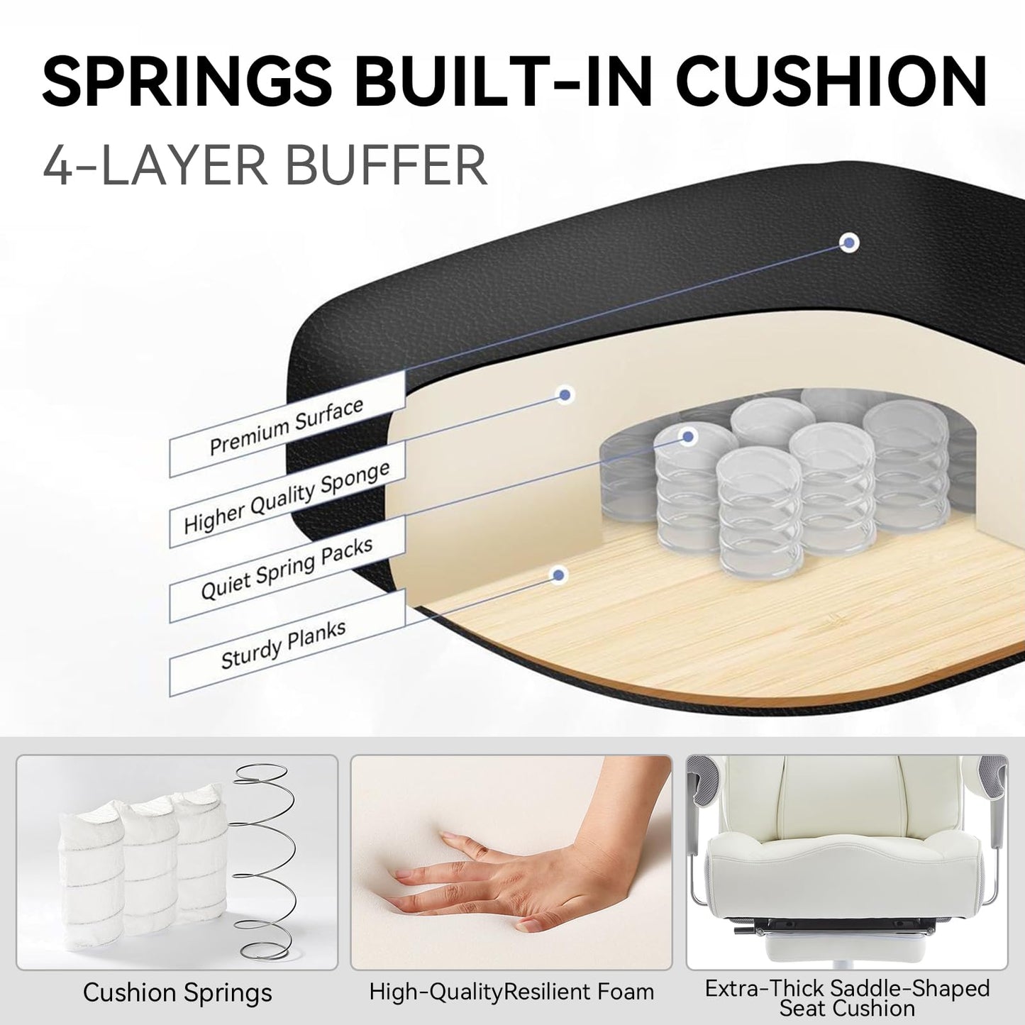 Efomao Big and Tall Office Chair 450LBS with Foot Rest, High Back PU Leather Executive Office Chair with Adjustable Padded Armrests, Lumbar Support for Home or Work, Heavy Duty Computer Chair, White