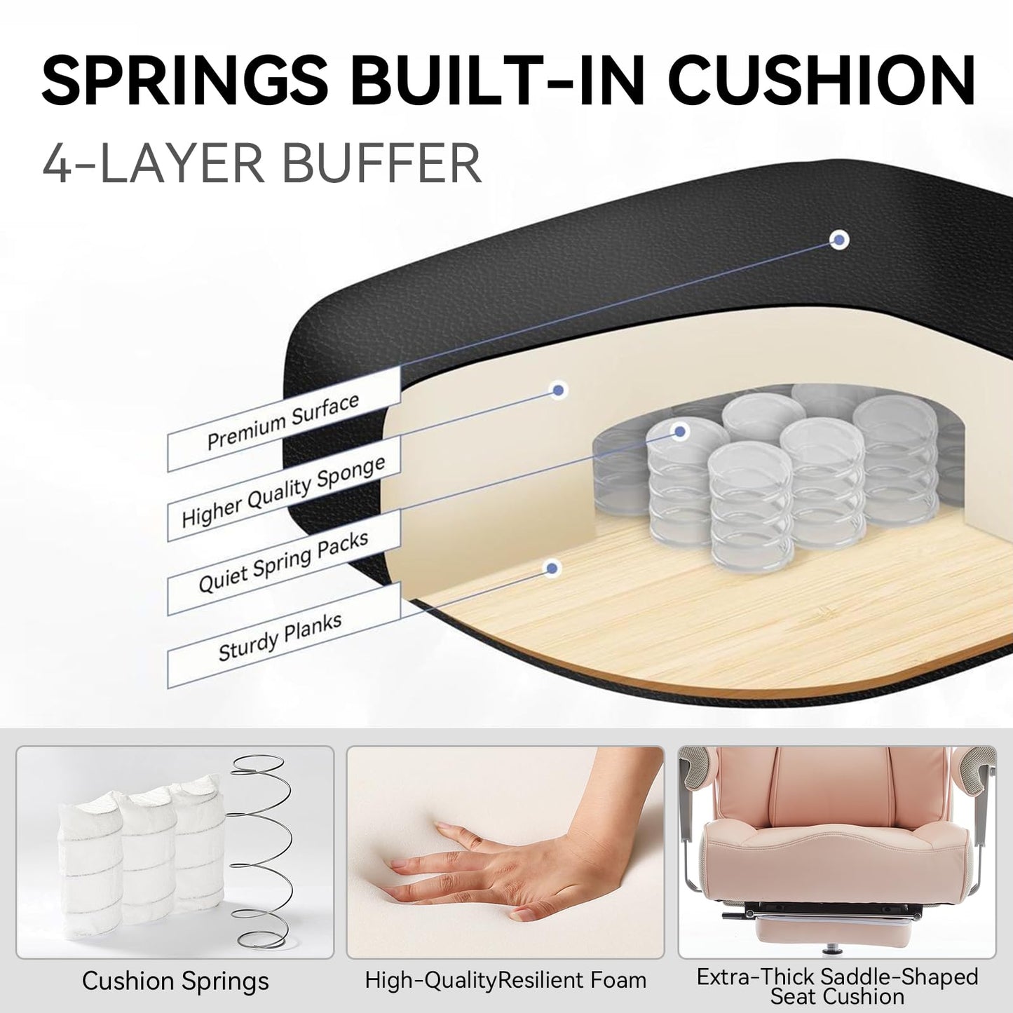 Efomao Big and Tall Ergonomic Office Chair 450LBS with Foot Rest, High Back PU Leather Executive Chair with Adjustable Padded Armrests, Lumbar Support for Home or Work, Heavy Duty Computer Chair, Pink