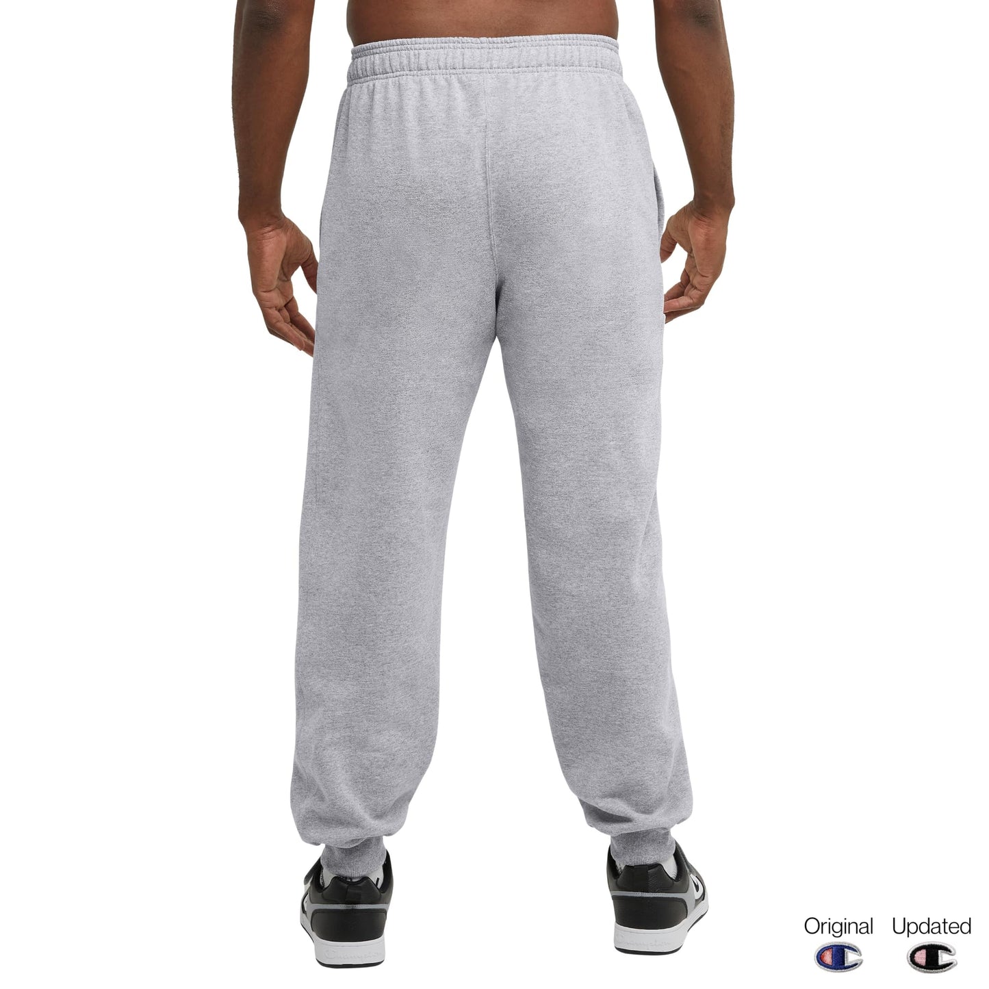 Champion Men's Fleece Joggers, Sweatpants, Standard Fit, Midweight, Script, Available in Regular and Big, Oxford Gray-C Patch Logo, X-Large Tall