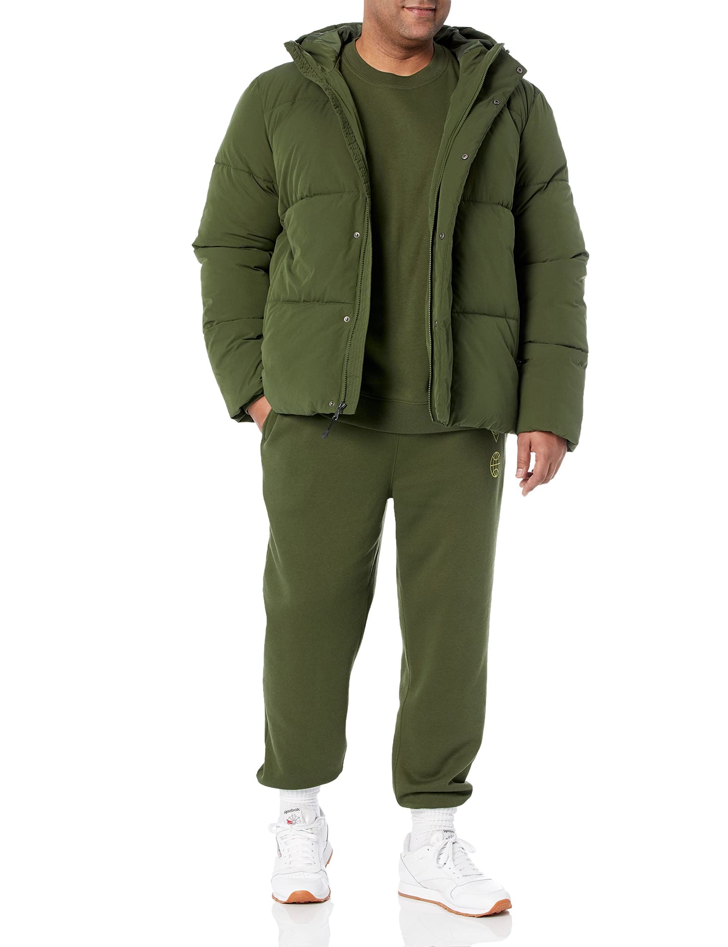 Amazon Essentials Men's Mid-Length Hooded Puffer Coat (Available in Big & Tall), Dark Olive, 6X-Large Big Tall