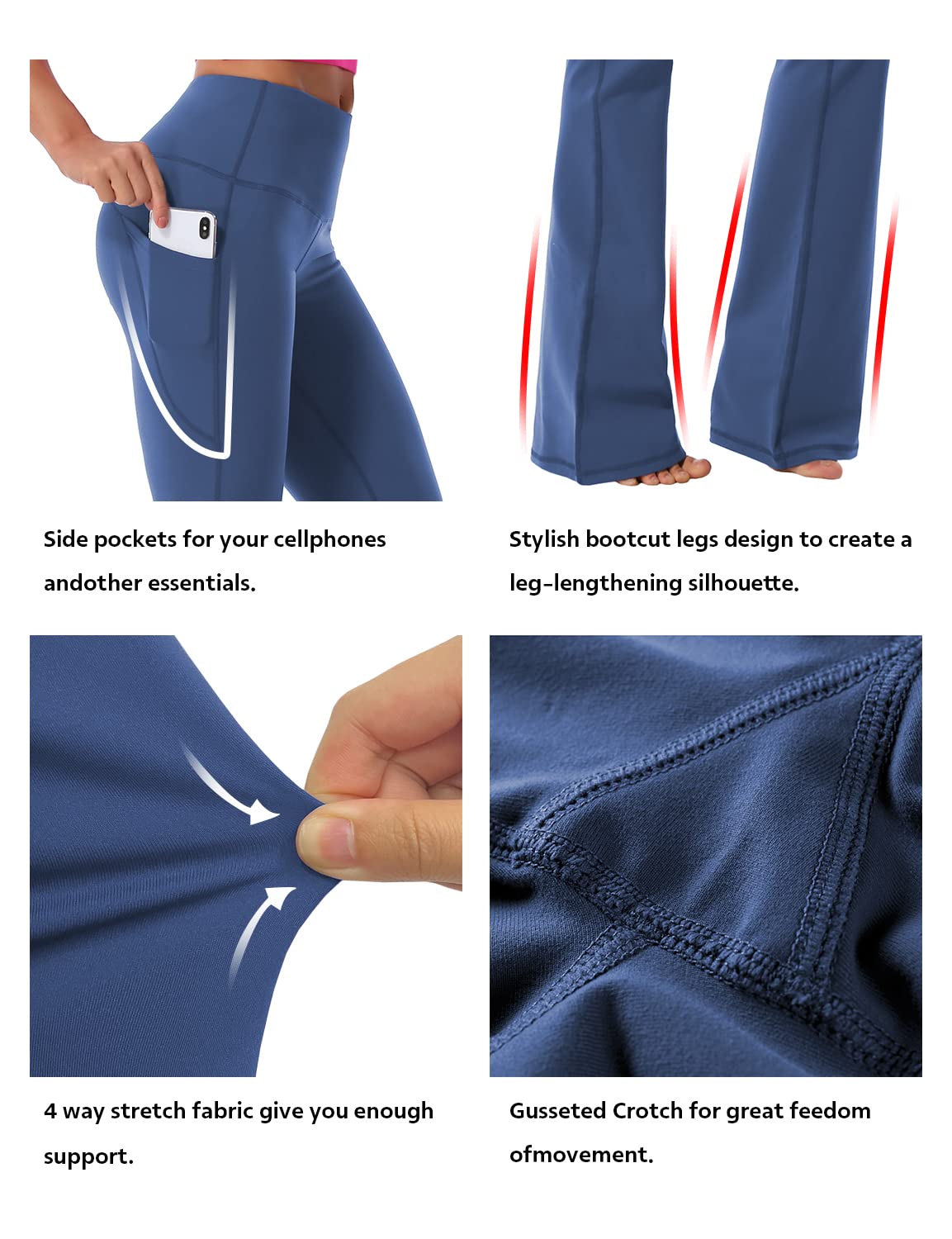 BUBBLELIME 29"/31"/33"/37" 4 Styles Women's Bootcut Yoga Pants Tummy Control - Side Pockets_PURPLISHBLUE M_37" Inseam
