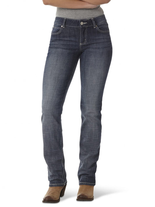 Wrangler Womens Western Mid Rise Stretch Straight Leg Jeans, Dark Indigo, 9 1 US