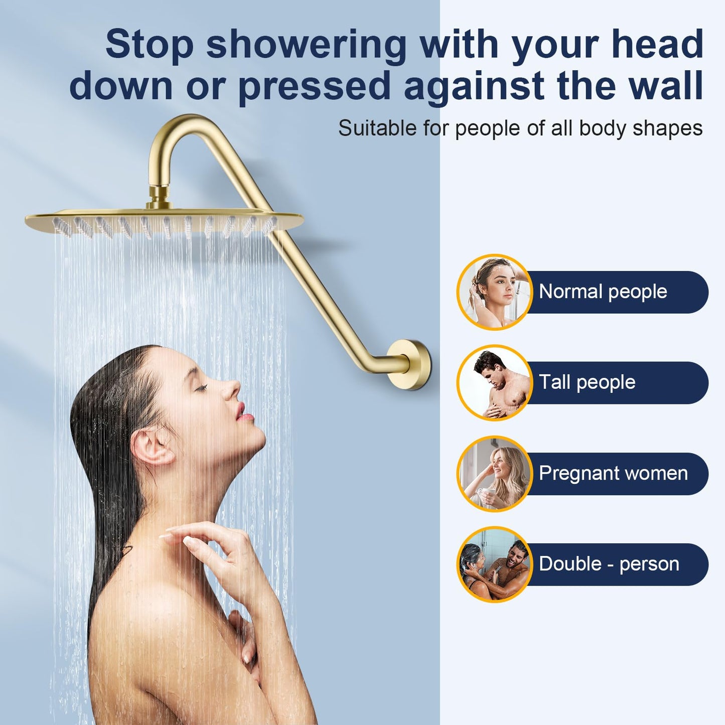 Shower Extension Arm with Flange Uvish 17" Shower Head Riser Pipe, Stainless Steel High Rise Long Neck Shower Head Arm Extender Arm for Rain Shower Head, Standard 1/2" Connection, Brushed Gold