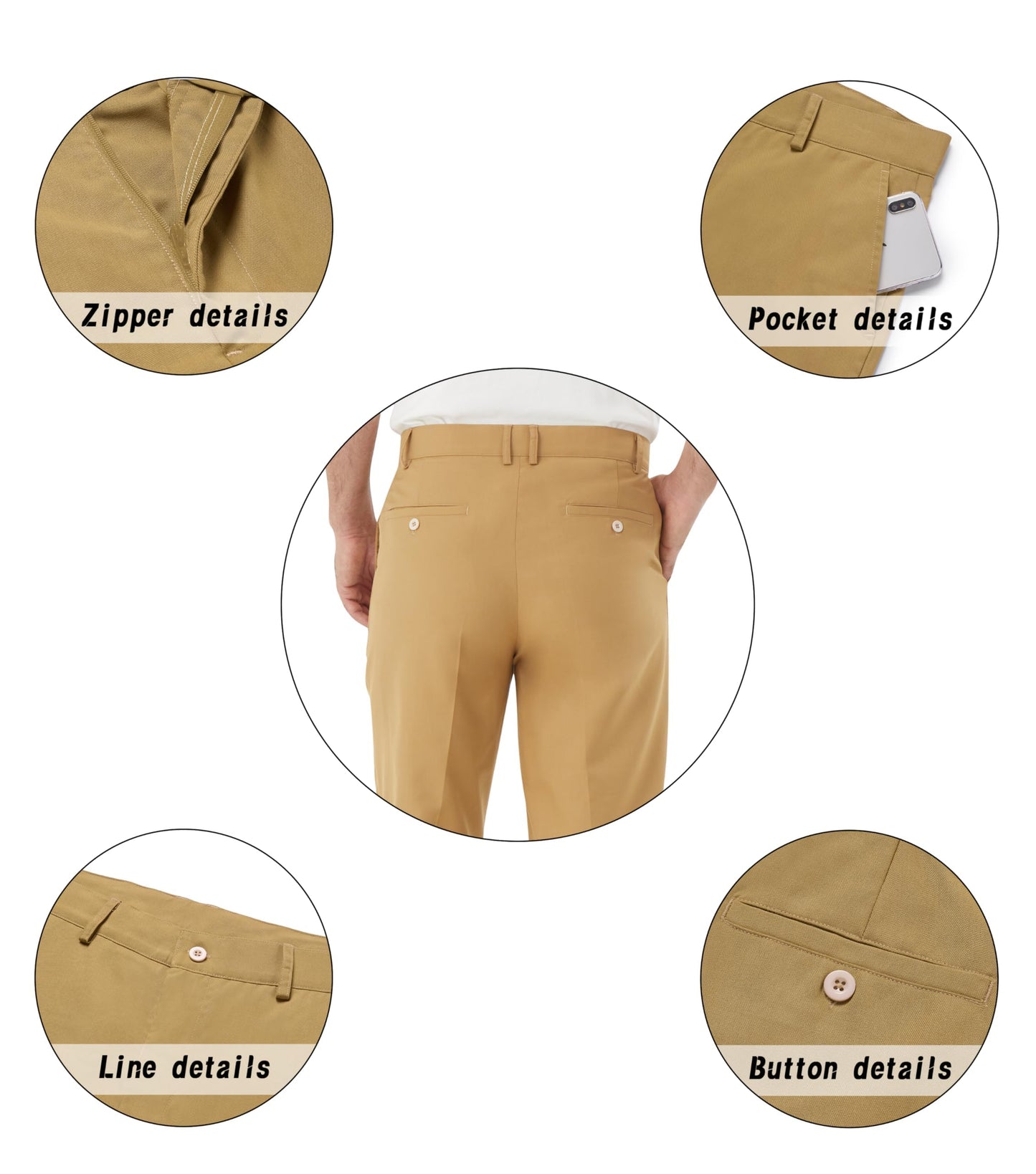 Men's Tall Classic Fit Flex Flat Front Dress Pants Formal Pants for Business & Office Khaki