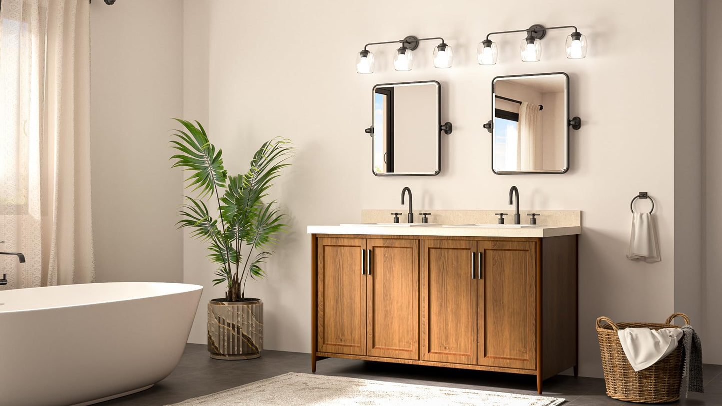 Up-titling Mirror for Bathroom - Metal Framed, Modern Farmhouse Beveled Rounded Corner