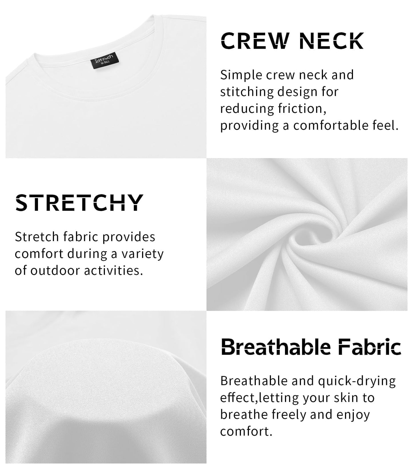 Idtswch Men's Tall T-Shirt Rash Guard UPF 50+ T-Shirt Quick Dry Swim Water Top Tee Short Sleeve Athletic Shirts White-XL