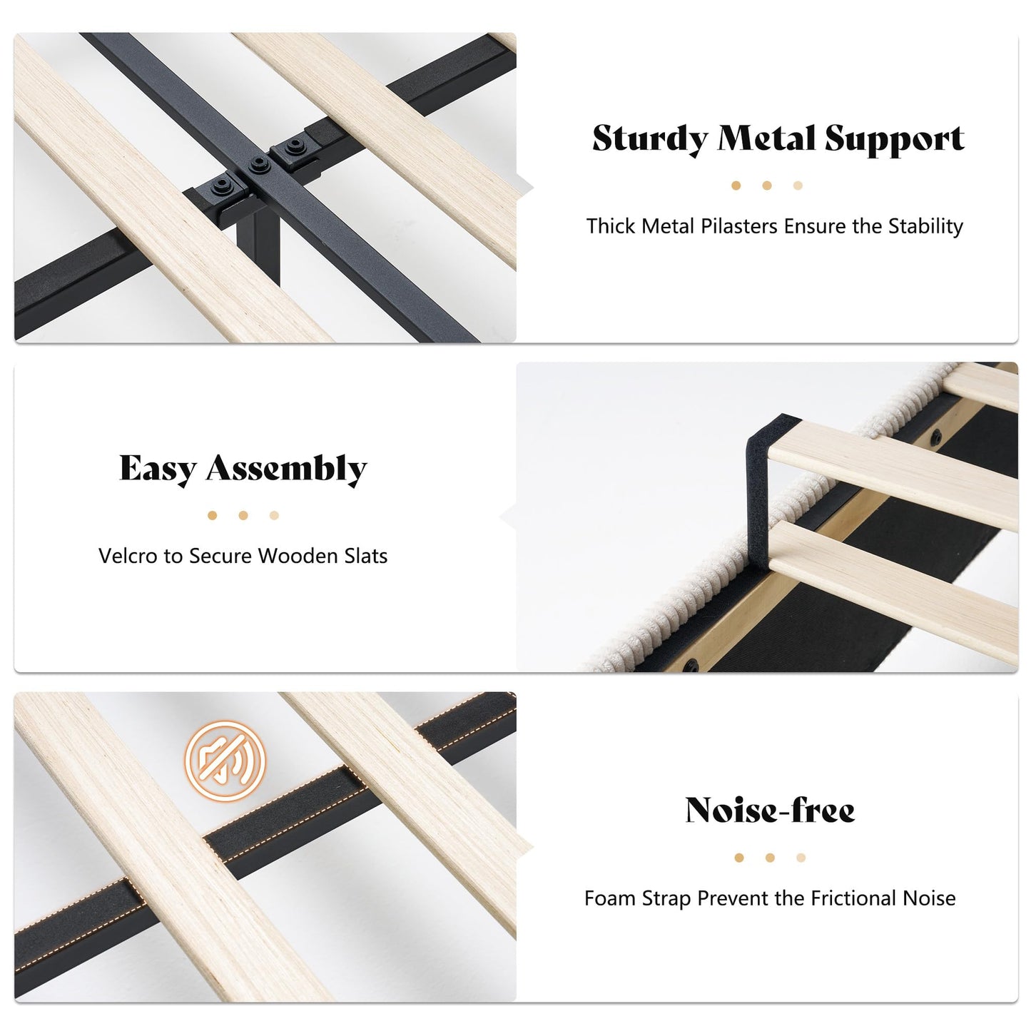 AMERLIFE Modern California King Size Bed Frame with Fireplace, Wingback Platform Bed Frame with 60.4“ Extra Tall Headboard, Corduroy Upholstered Bed Frame Wooden Slats/No Box Spring Needed, Beige