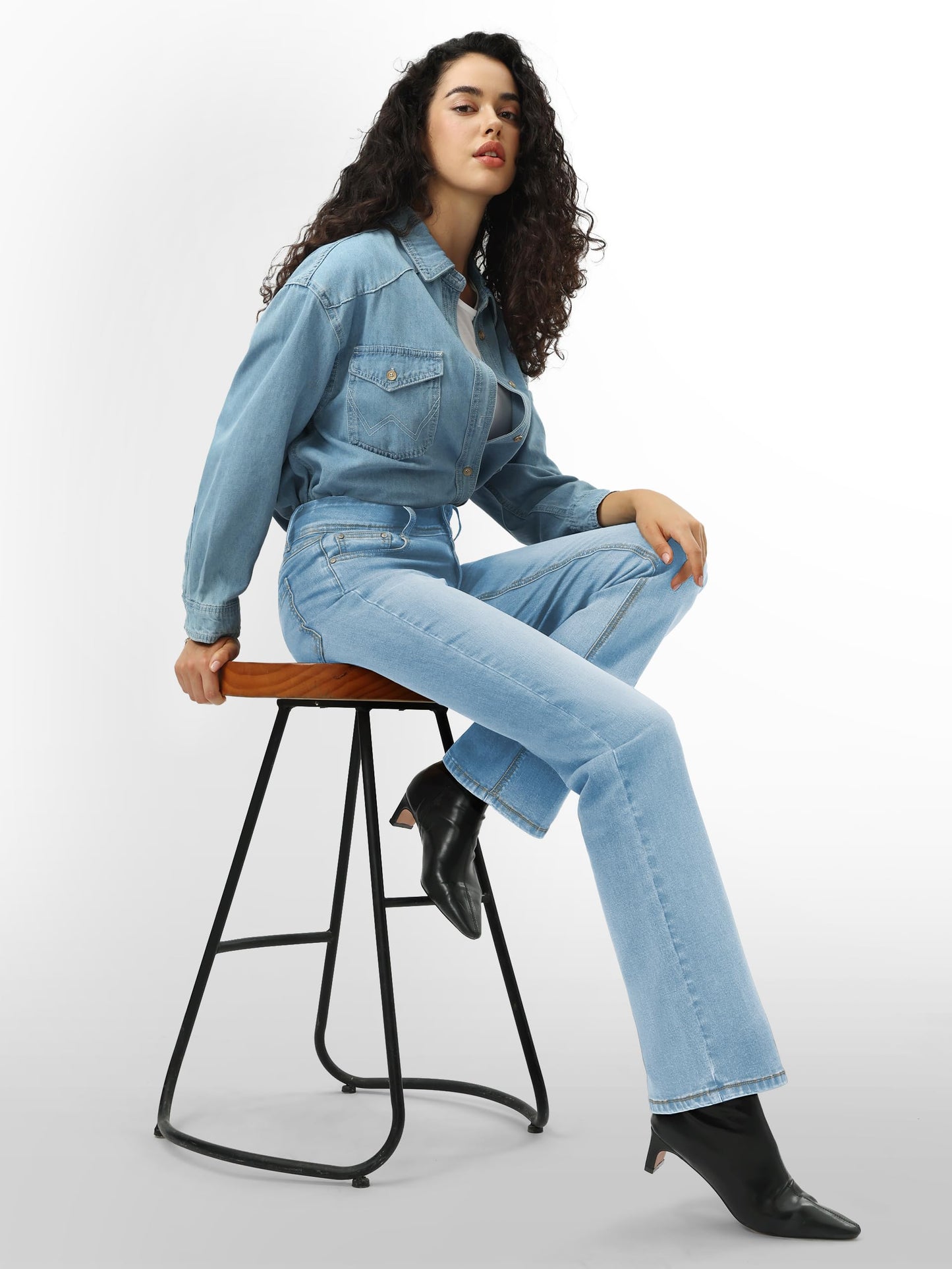 Tallemon Tall Women's Bootcut Jeans Curvy Mid-Rise Stretchy Denim Pants Classic Bell Bottom Trouser,34",Light Blue,12