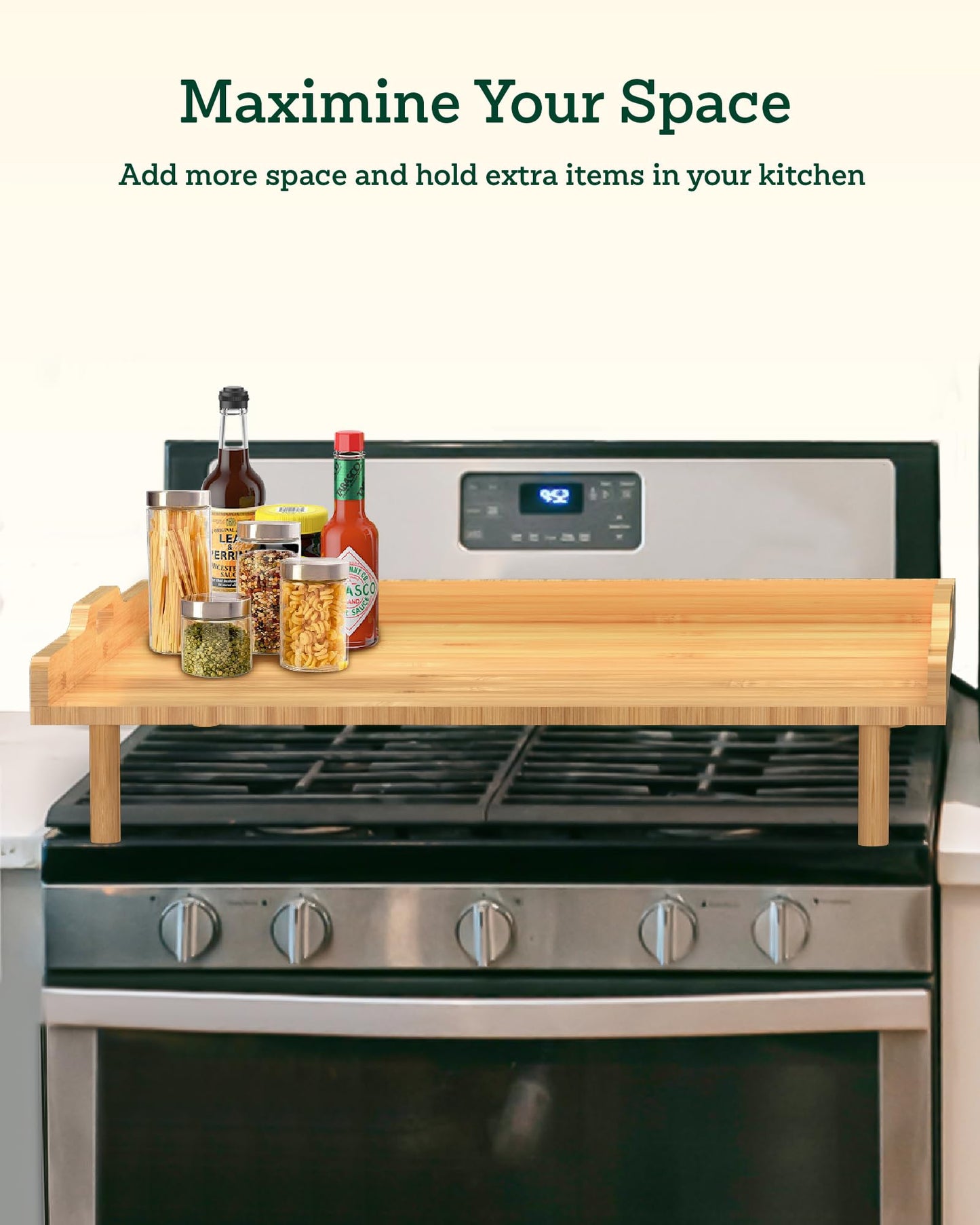 Gas Stove Cover with Extra Large Cutting Board, 29"L x 22"W Bamboo Noodle Board with Handles and Adjustable Legs for Electric or Gas Top, Counter Space, Sink Cover, or RV Protector