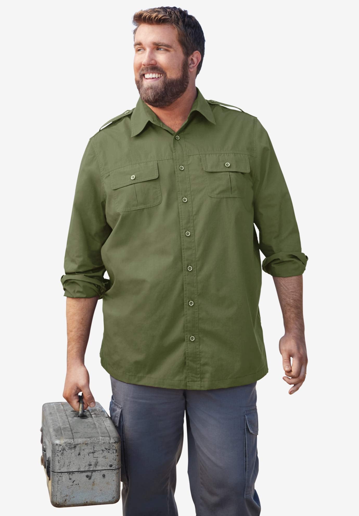 Boulder Creek by Kingsize Men's Big & Tall Long Sleeve Pilot Shirt - 2XL, Black