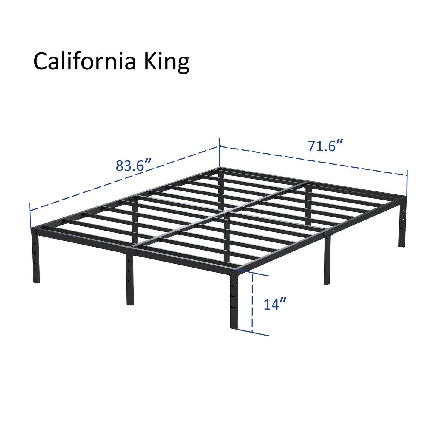 Maenizi California King Bed Frames No Box Spring Needed, 14 Inch Heavy Duty Metal Platform Support Up to 3000 lbs with Steel Slat, Easy Assembly, Noise Free, Black