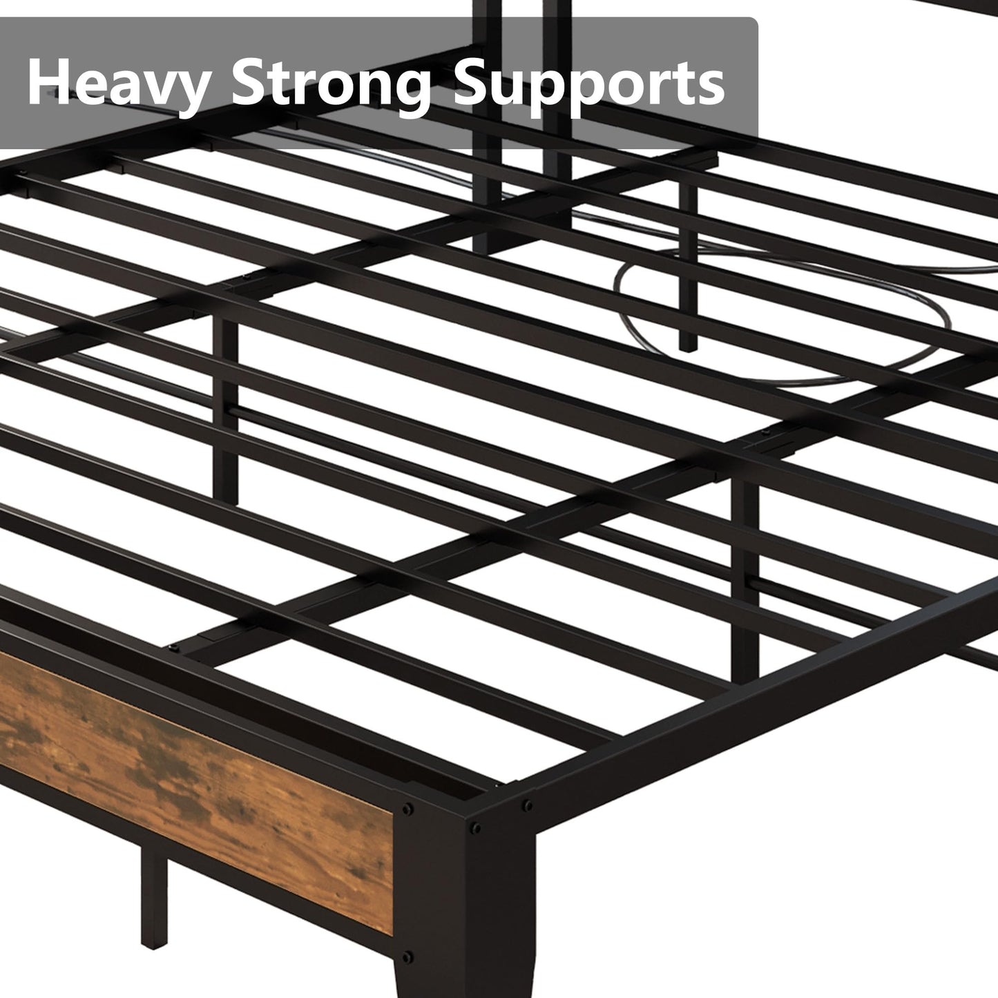 ANCTOR California King Bed Frames, Storage Headboard with Outlets, Easy to Install, Sturdy and Stable, No Noise, No Box Springs Needed, Rustic Brown and Black