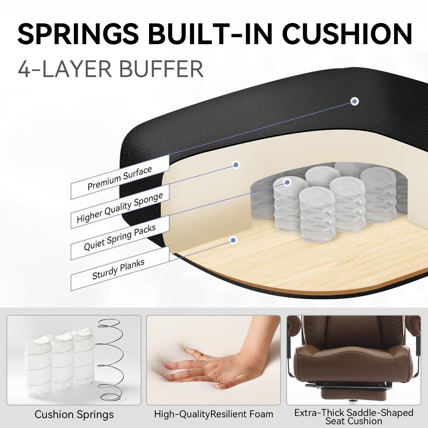 Big and Tall Ergonomic Office Chair 450LBS with Foot Rest, High Back PU Leather Executive Chair with Adjustable Padded Armrests, Lumbar Support for Home or Work, Heavy Duty Computer Chair, Brown