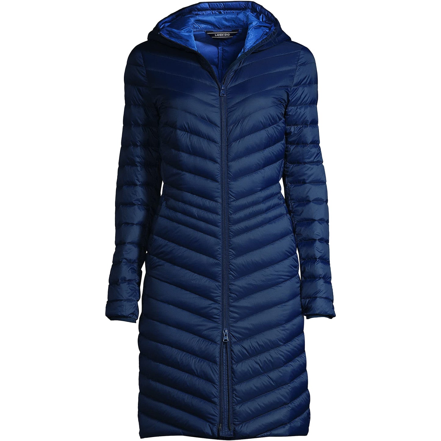 Lands' End Womens Packable Chevron Wanderweight Down Coat Deep Sea Navy Tall Small