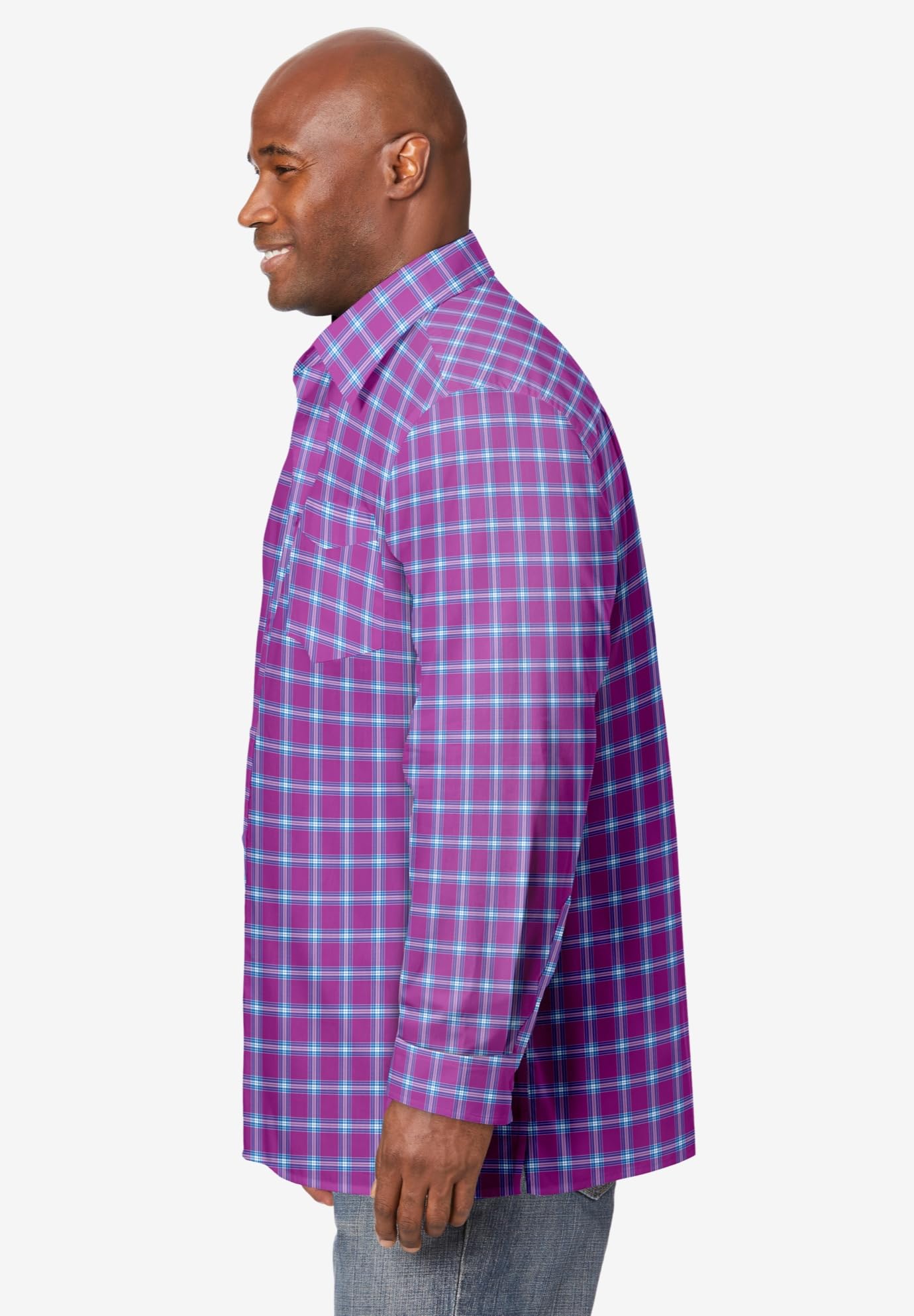 KingSize Men's Big & Tall The No-Tuck Casual Shirt - 5XL, Dark Magenta Plaid